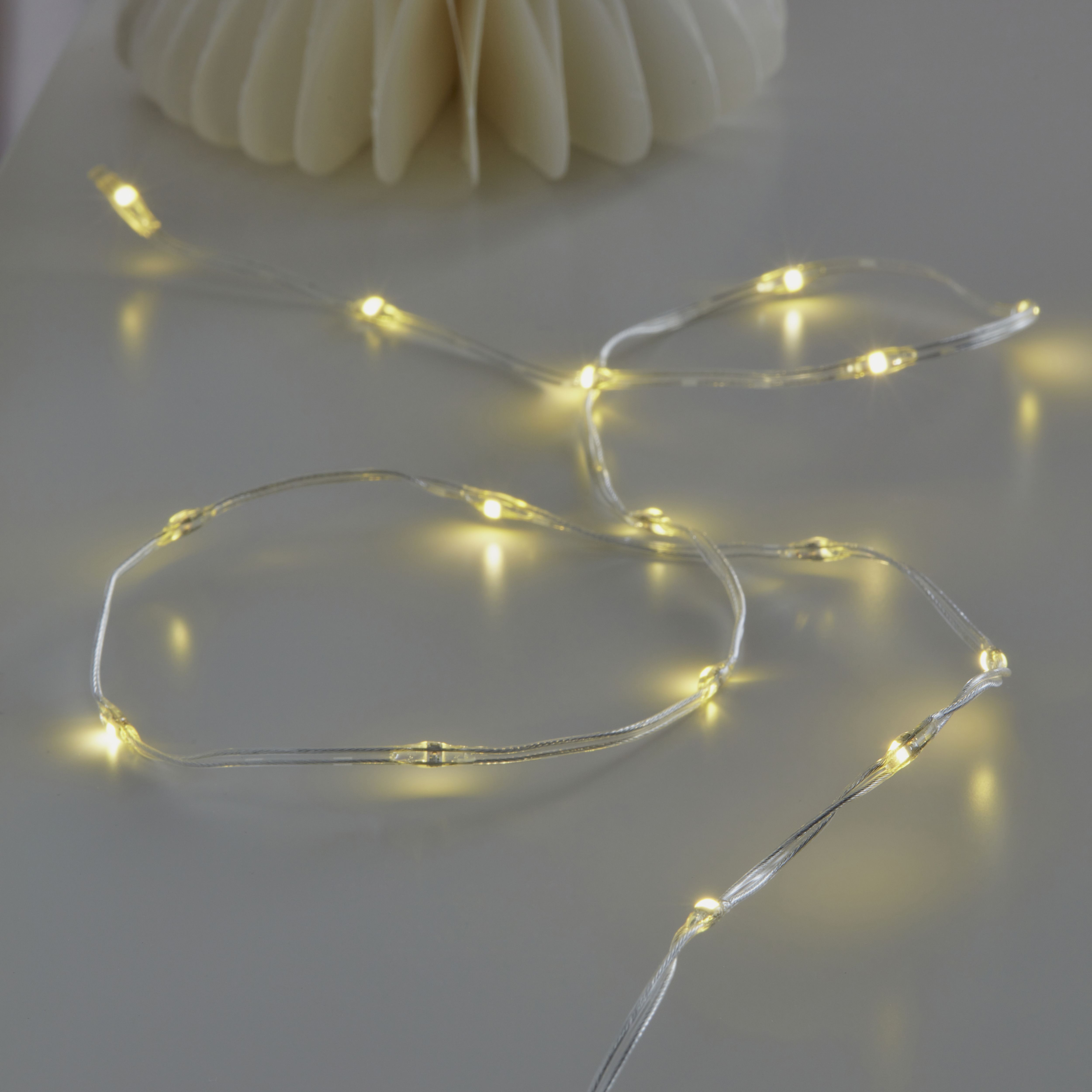 20 Warm white LED String lights With timer function Clear cable