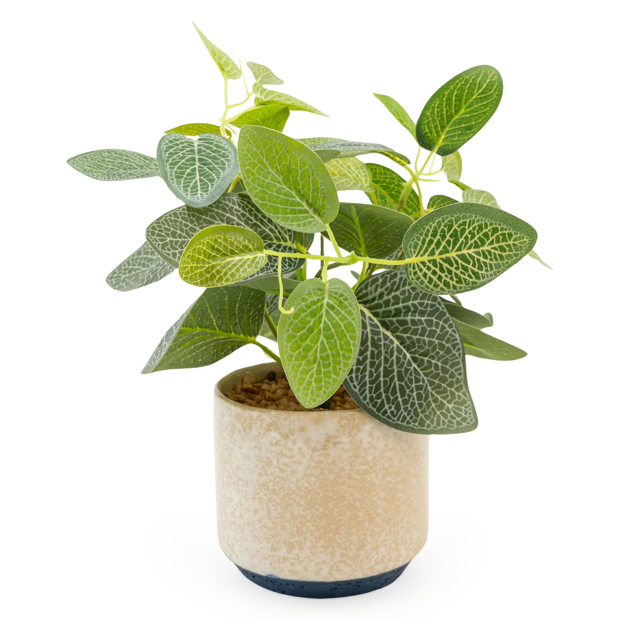 22cm Blue Plant Pot with artificial plant in Blue & white Two tone