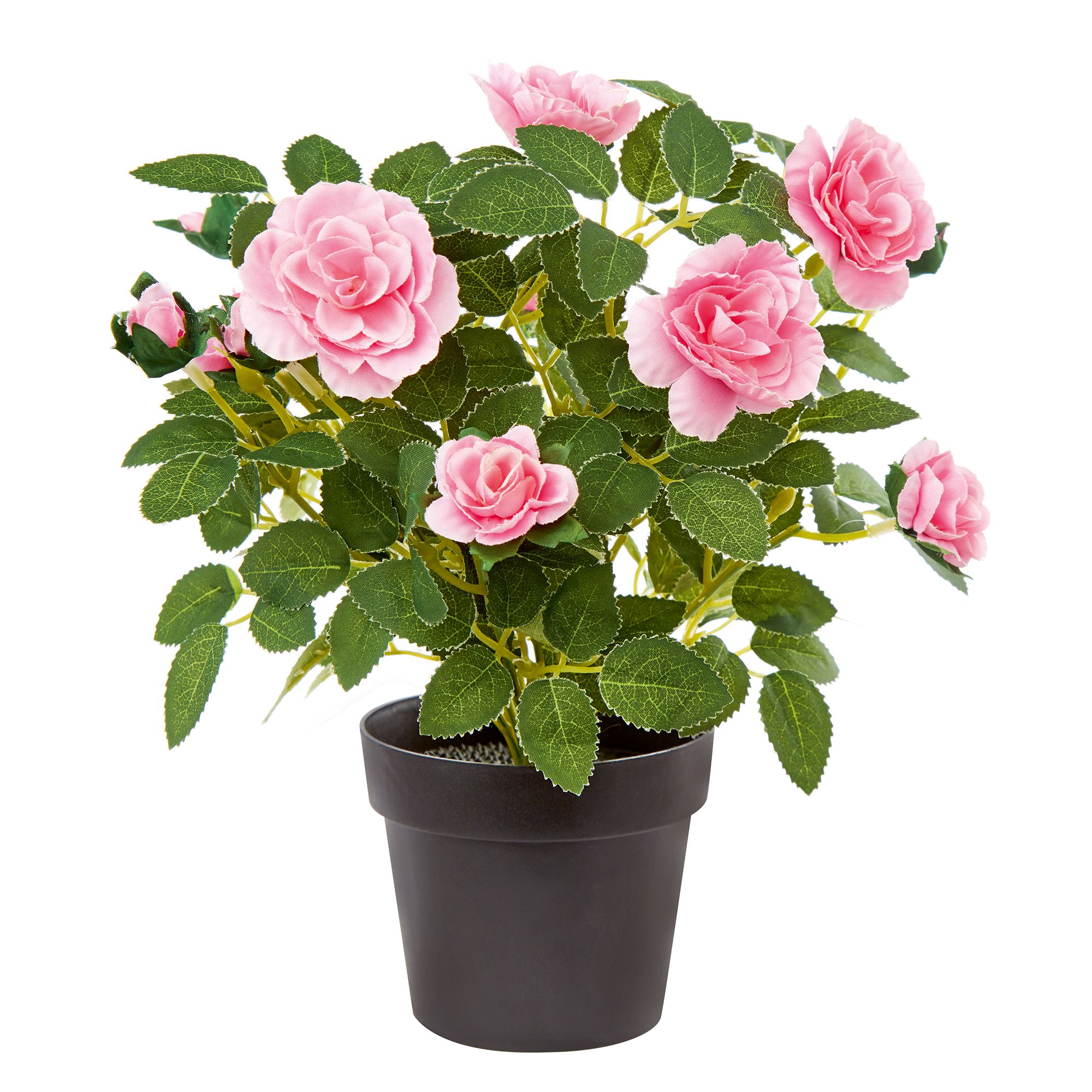 27cm Pink Rose Artificial plant in Black Pot DIY at B&Q