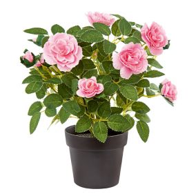 27cm Pink Rose Artificial plant in Black Pot