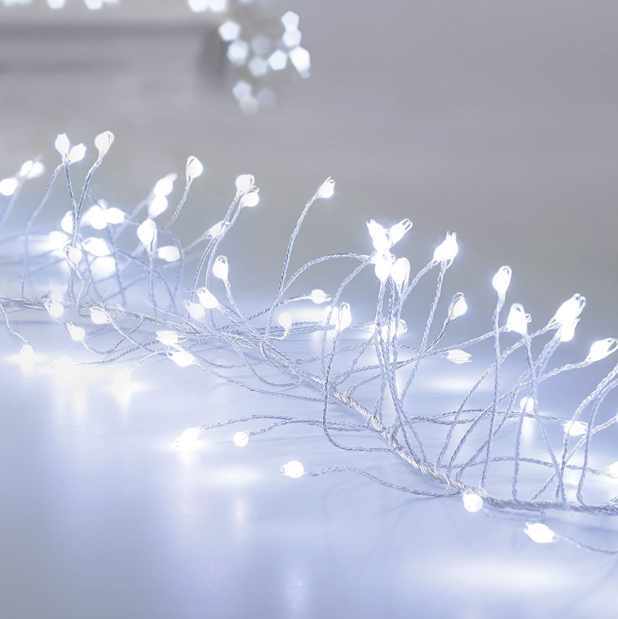 288 White LED Garland Cluster string light Clear &amp; silver cable | DIY