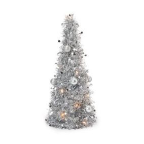 2ft Silver tinsel Pre-lit Table top tree