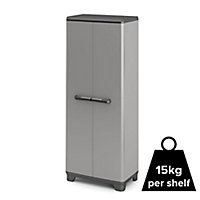 3 shelf Black & grey Polypropylene Tall Storage cabinet