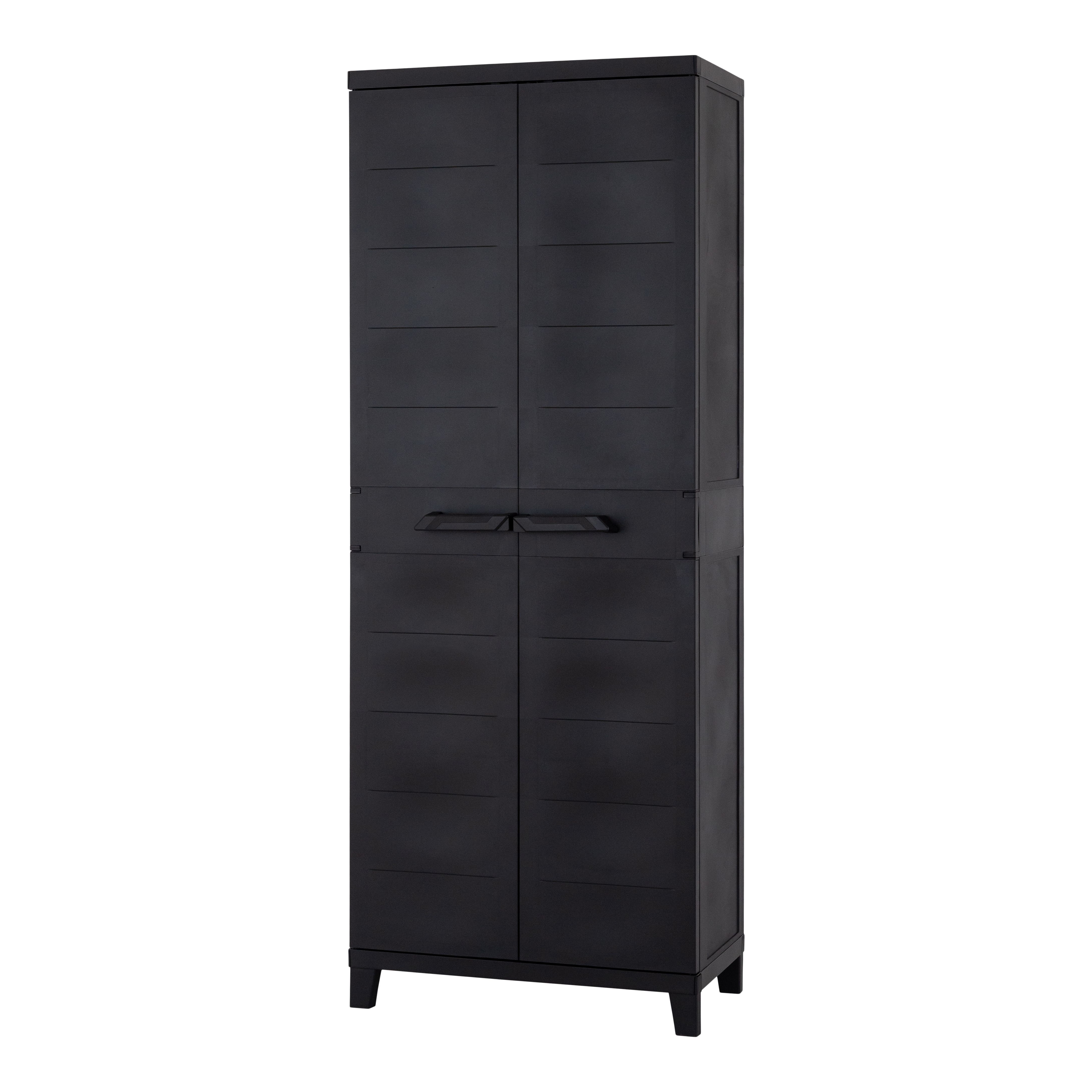 3 shelf Black Plastic Utility Tall storage cabinet (H)172cm x (W)66cm x (D)40cm