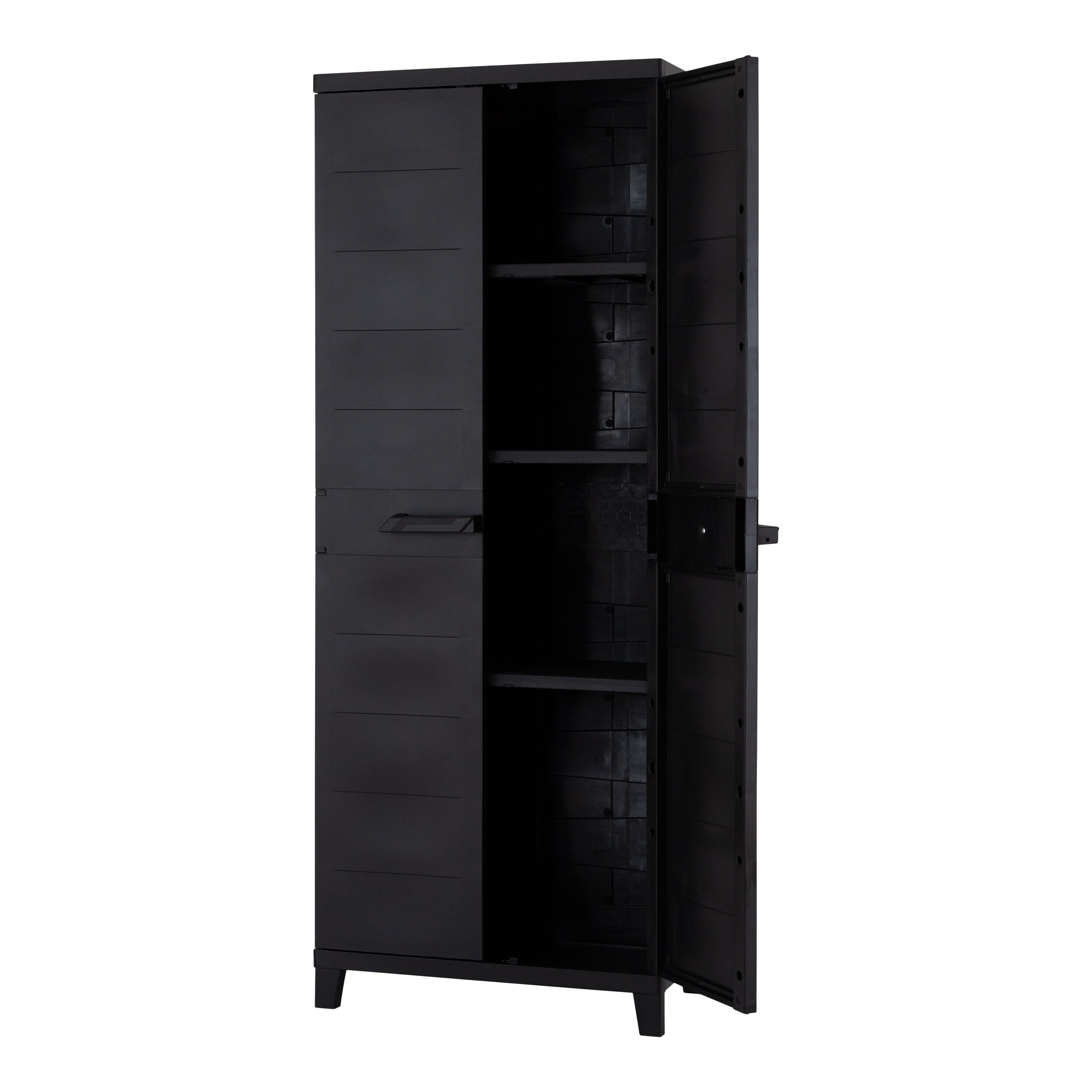 3 shelf Black Plastic Utility Tall storage cabinet (H)172cm x (W)66cm x (D)40cm