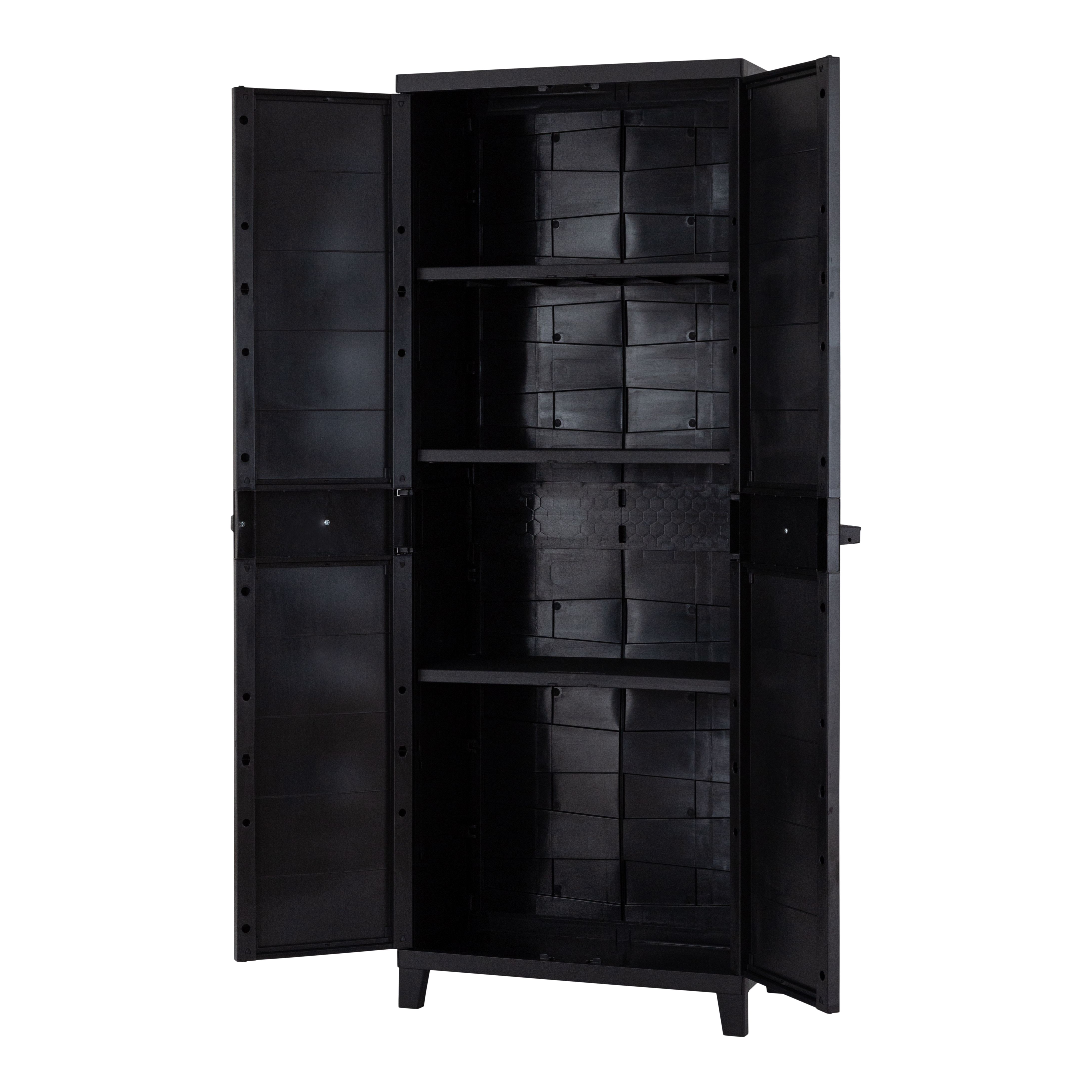3 shelf Black Plastic Utility Tall storage cabinet (H)172cm x (W)66cm x (D)40cm