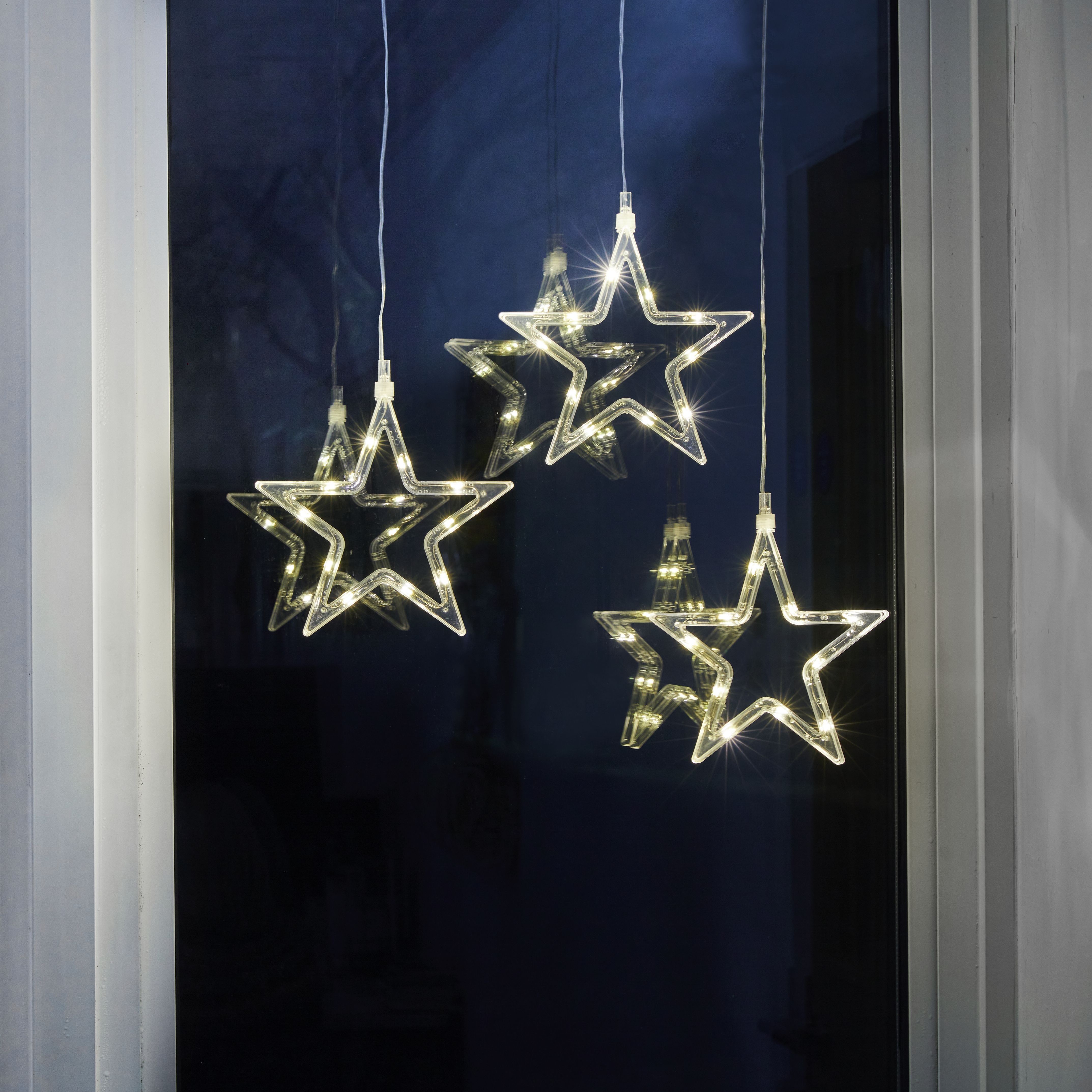 30 Multi White Star LED Window light With timer function Clear cable