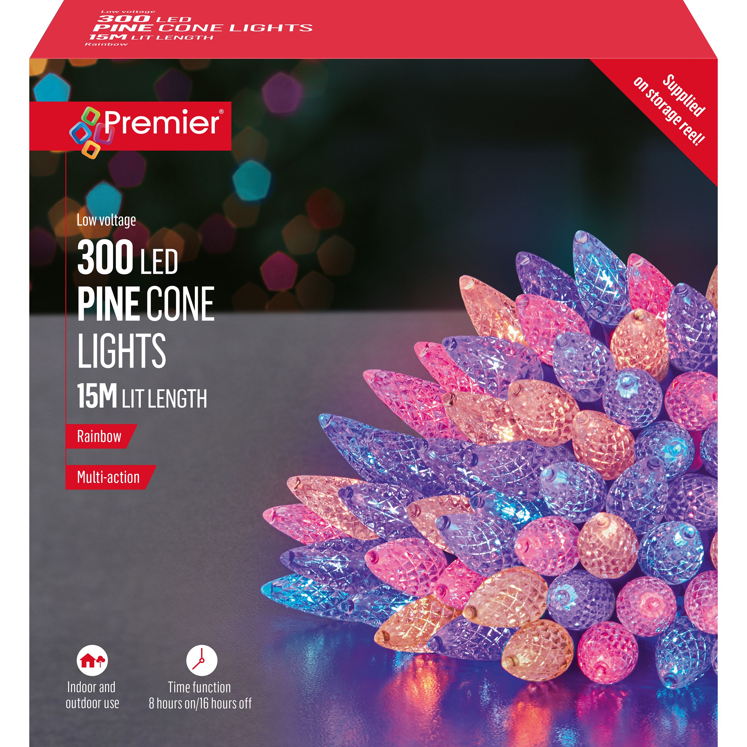 300 Multicolour Pinecone LED String lights With Timer function & cable