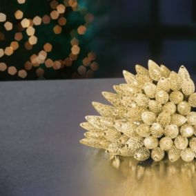 300 Warm white Pinecone LED Timer function String lights Green cable