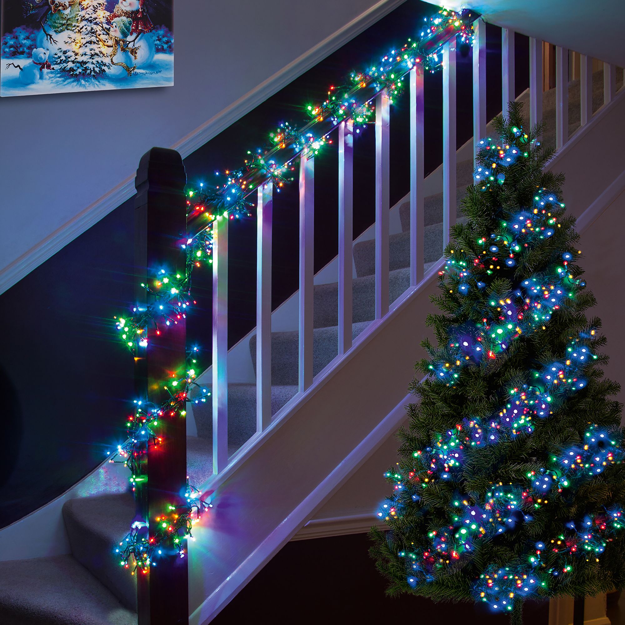 3000 Multicolour Cluster LED String lights Timer function Green cable