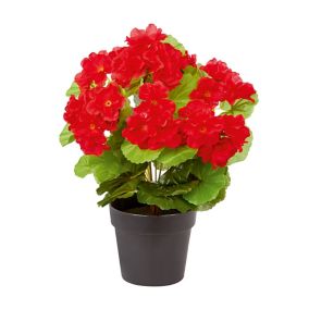 30cm Red Geranium Artificial plant in Black Pot