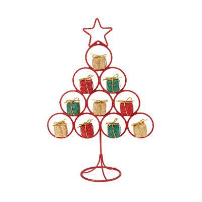 310mm Gold & red Glitter effect Plastic Indoor Wire Table top tree