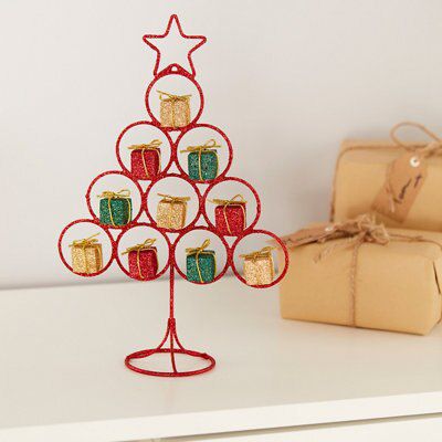 310mm Gold & red Glitter effect Plastic Indoor Wire Table top tree