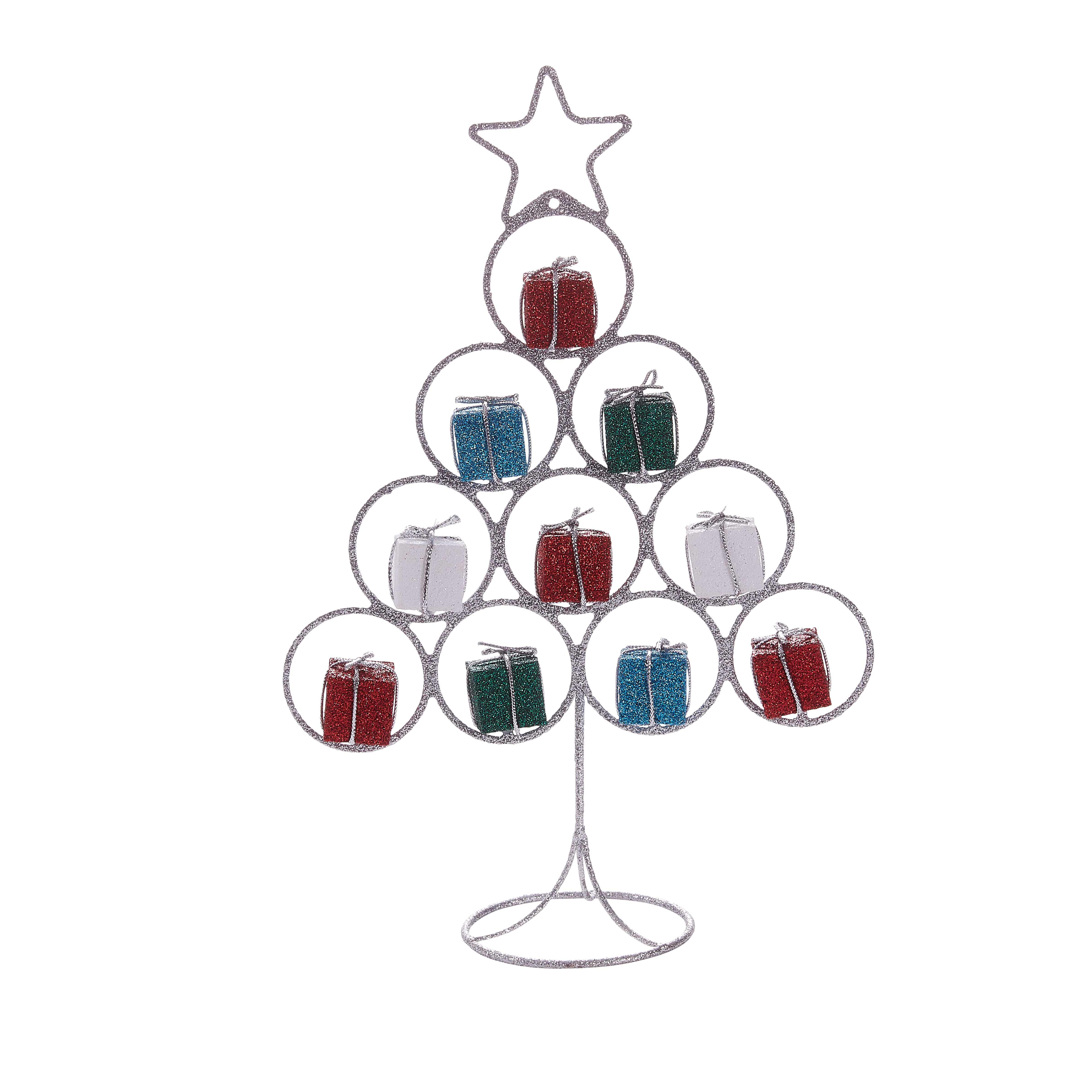 310mm Silver Glitter effect Metal & plastic Indoor Wire Present Table top tree