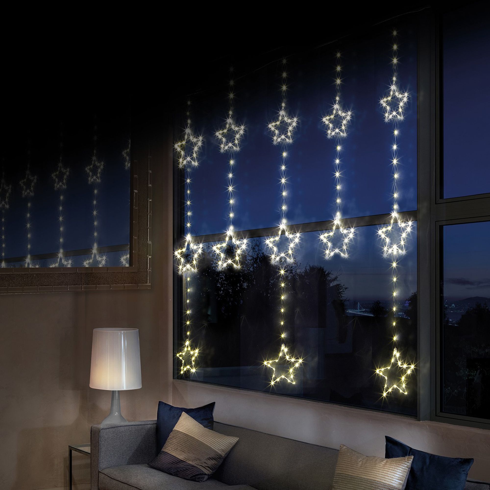 312 Warm white Star LED Curtain light with Clear & silver cable | DIY ...