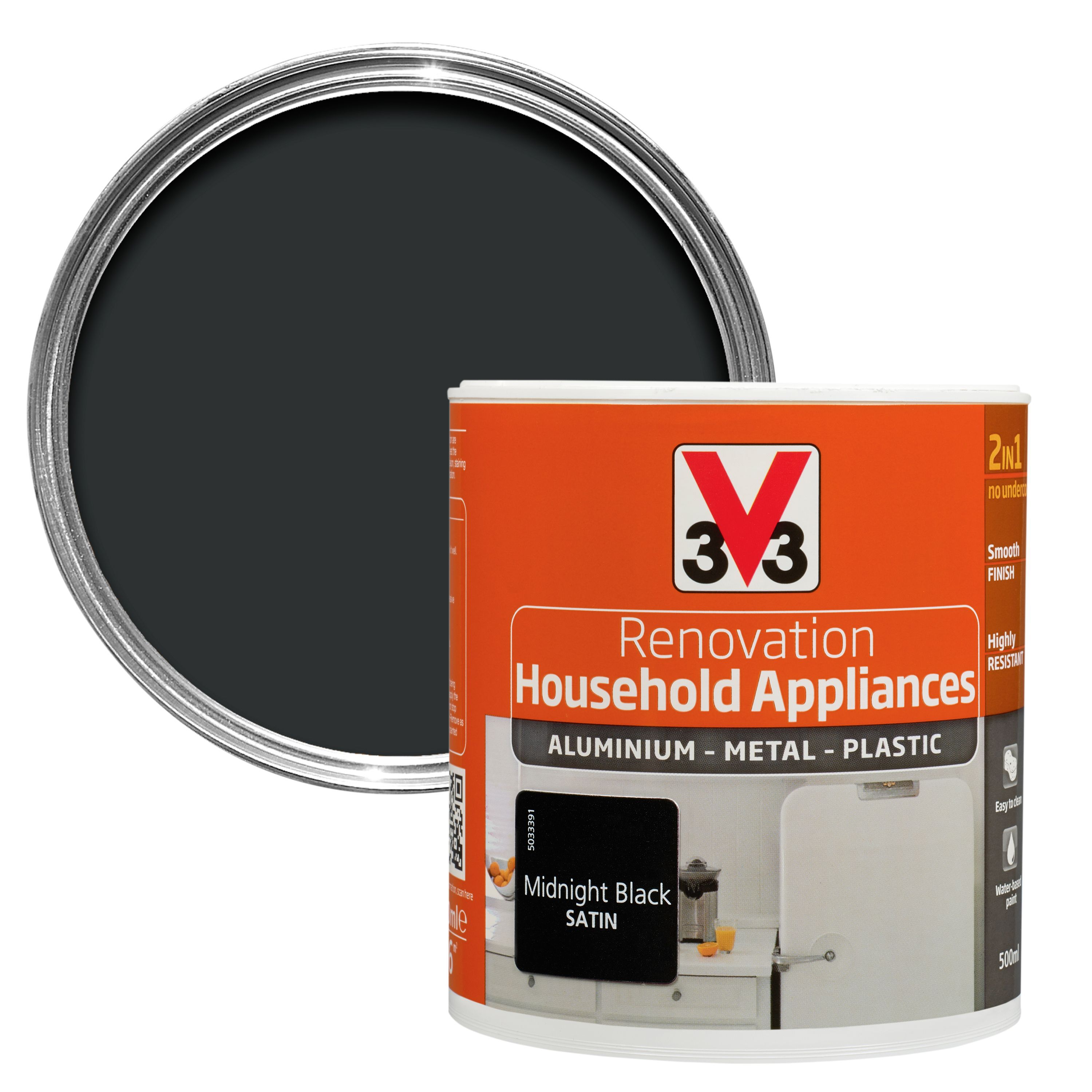 V33 Renovation Midnight Black Satin Household Appliance Paint 500 Ml