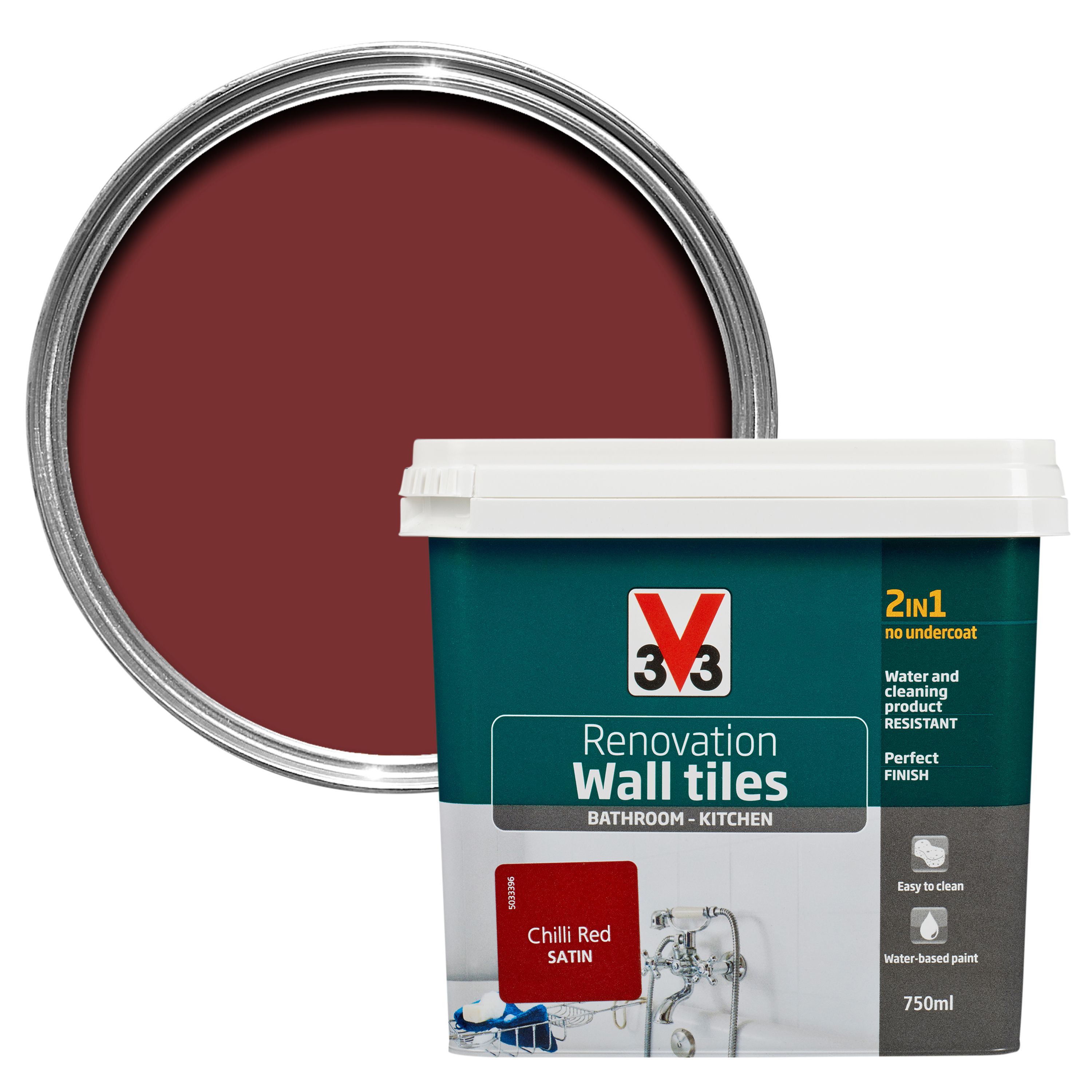 V33 Renovation Chilli Red Satin Wall Tile Paint 0.75L