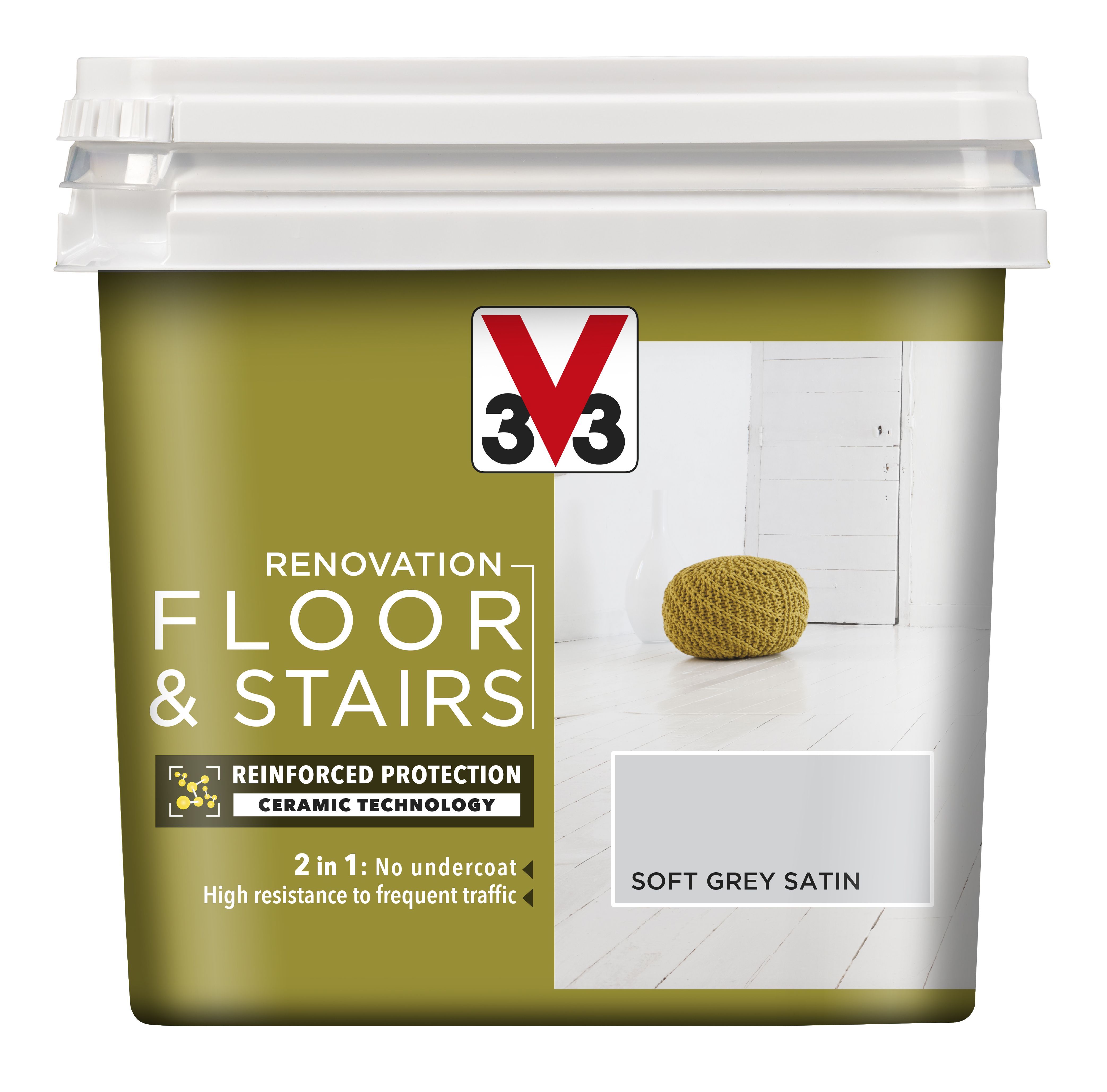 V33 Renovation Loft Grey Satinwood Floor & Stair Paint, 750Ml
