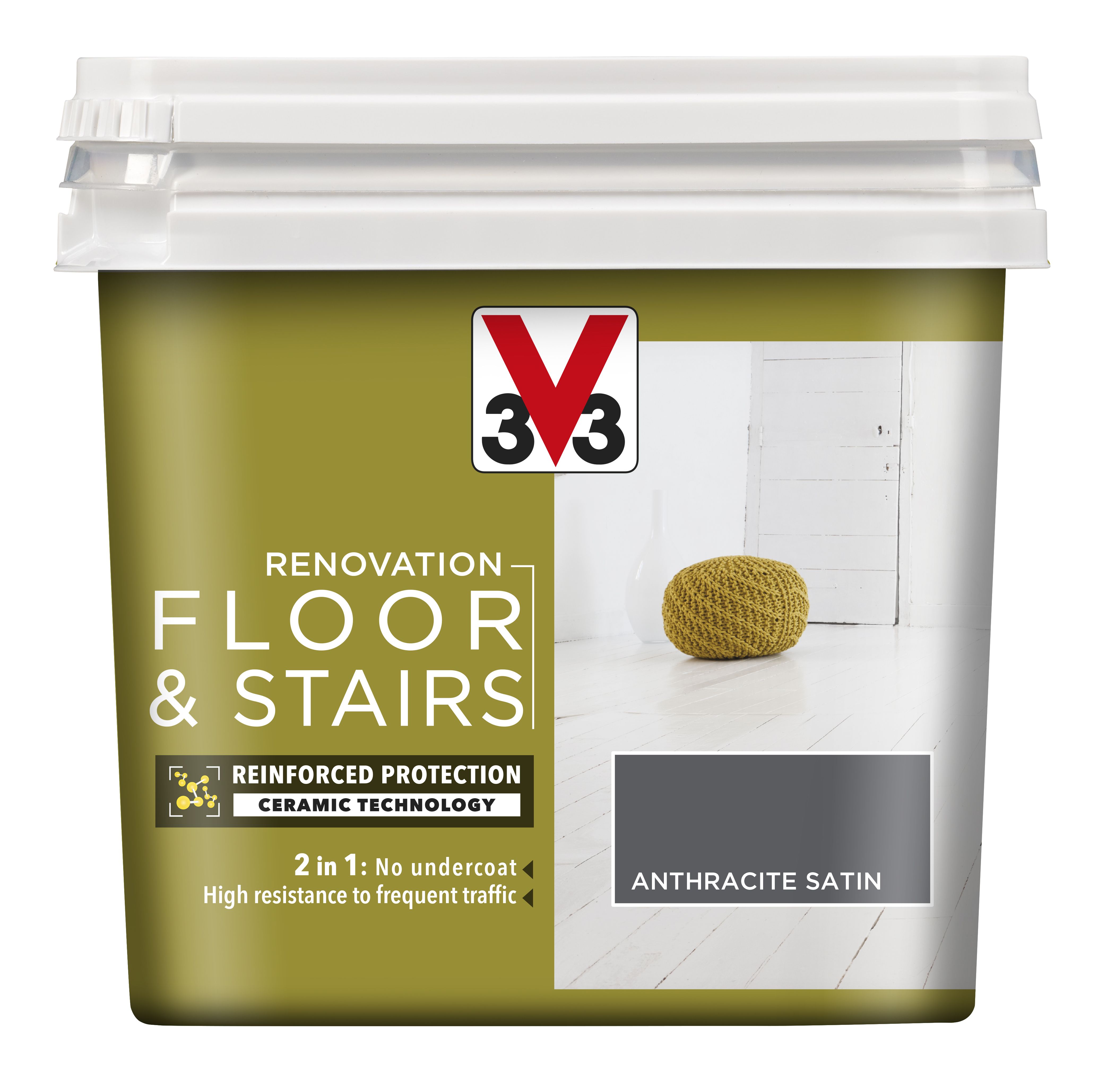 V33 Renovation Anthracite Satinwood Floor & Stair Paint, 750Ml