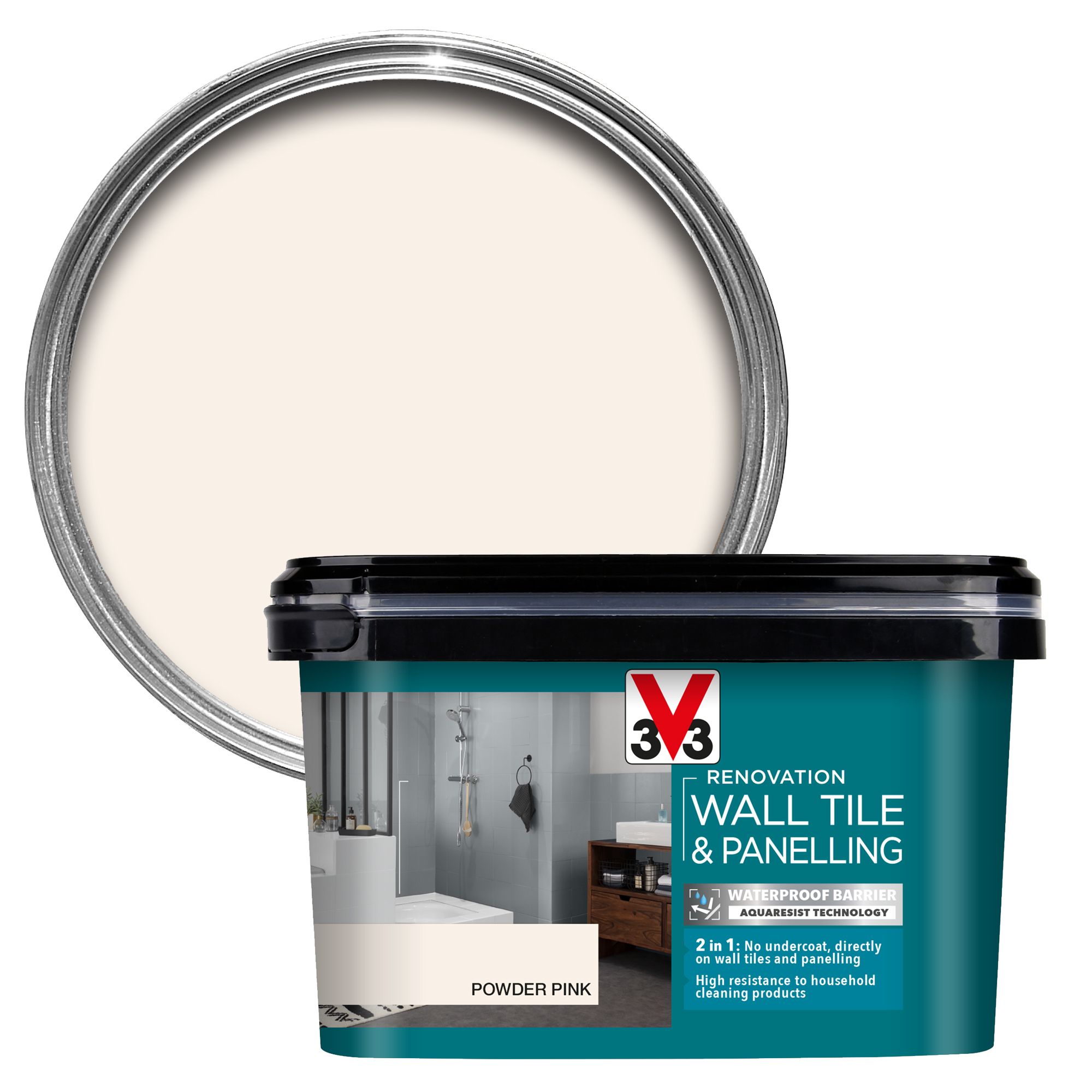 V33 Renovation Powder Pink Satinwood Wall Tile & Panelling Paint, 2L