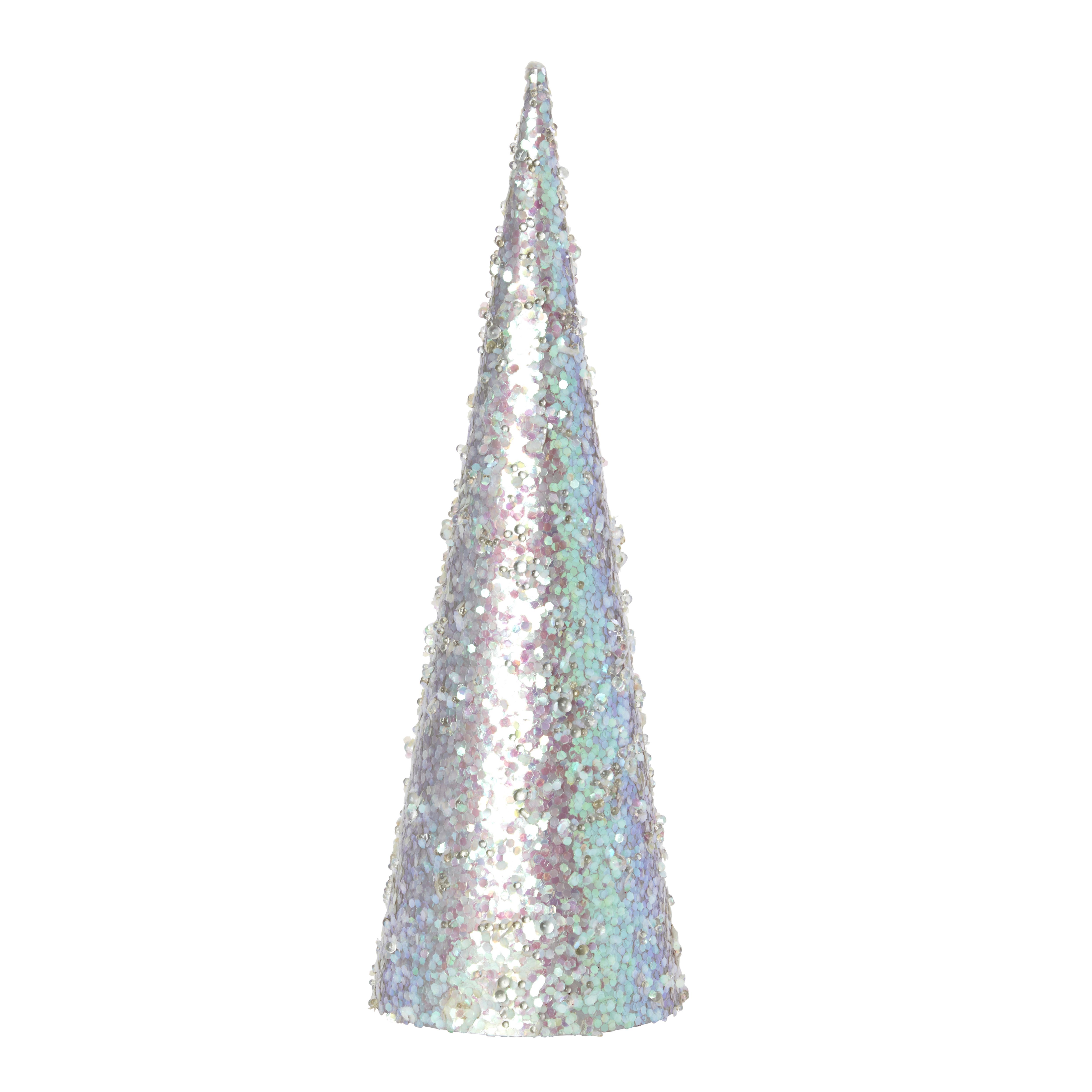 320mm White Iridescent effect Metal & plastic Indoor Sequin Table top tree