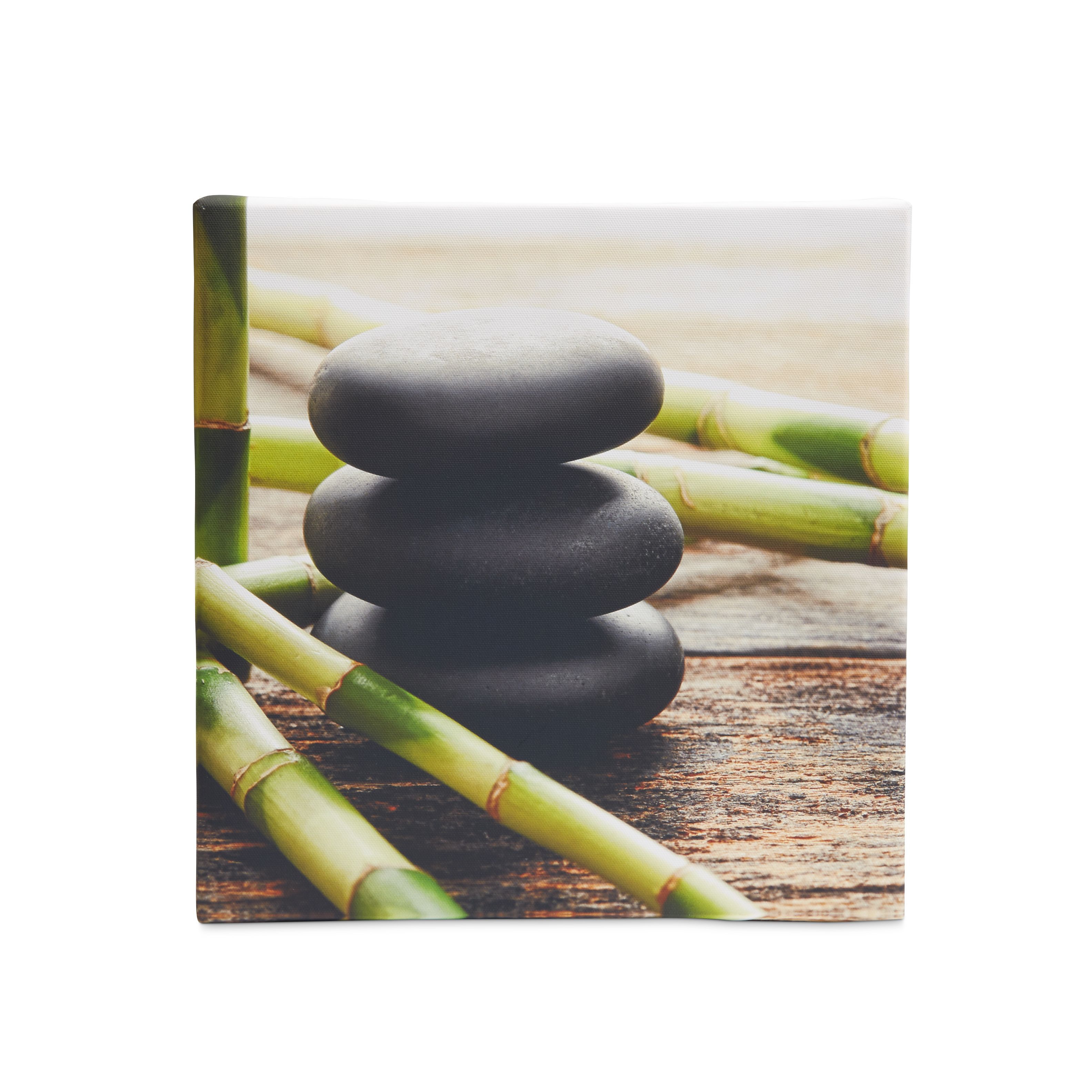 Bamboo & Zen Stones Green Canvas Art (H)300mm (W)300mm