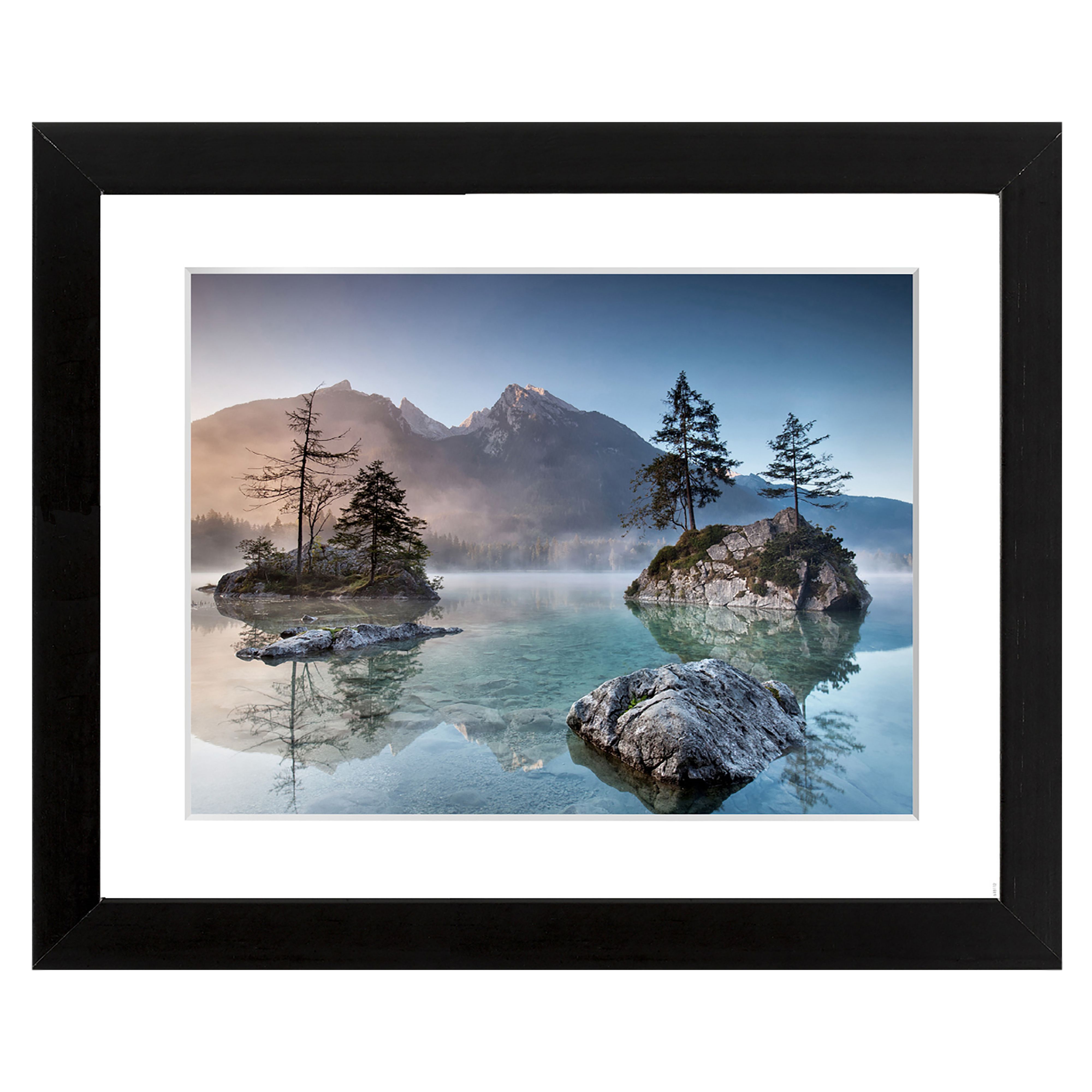 Misty summer Blue & pink Framed print (H)440mm (W)540mm