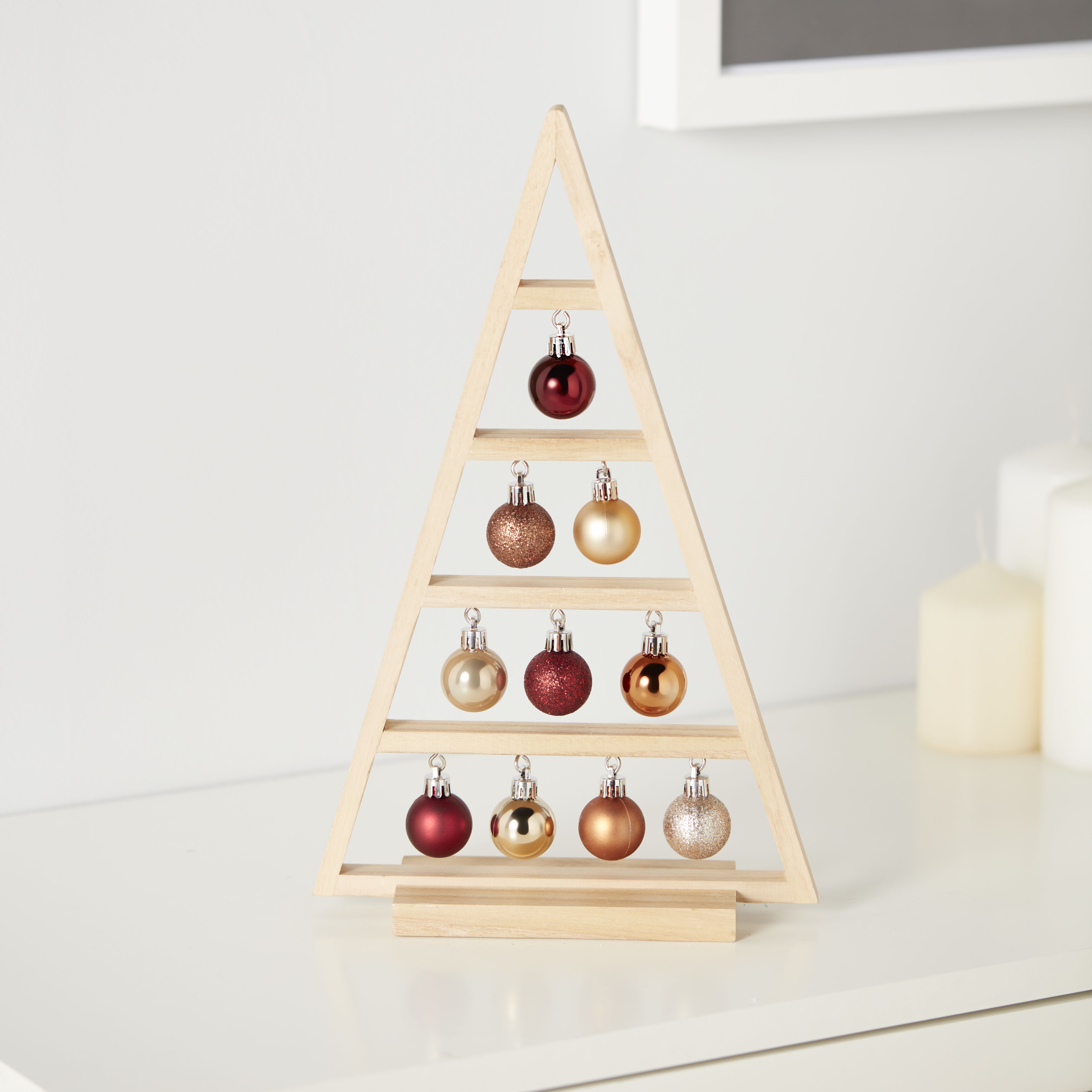 360mm Natural Wood Indoor Bauble Table top tree