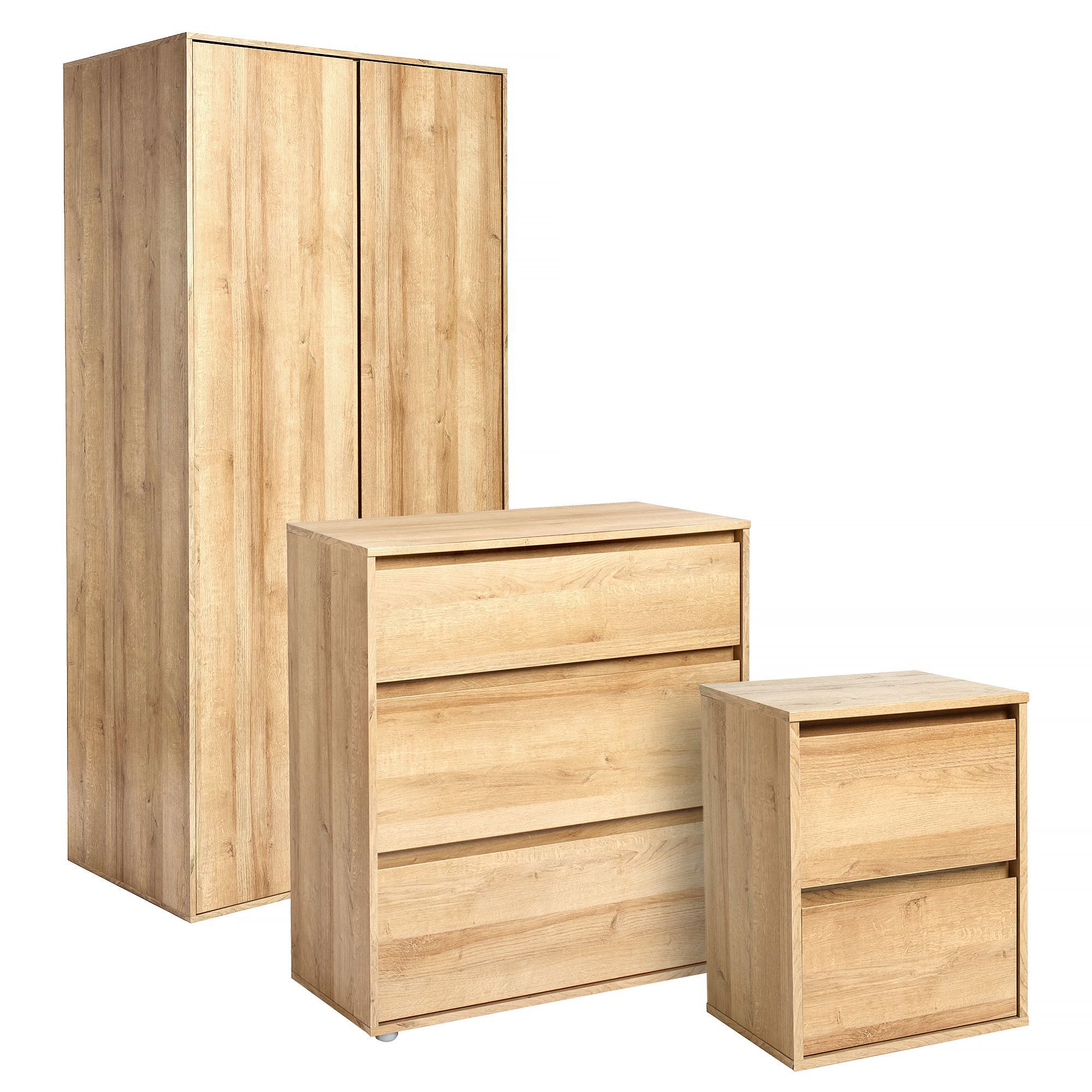 Pattinson Oak effect 3 piece bedroom furniture set