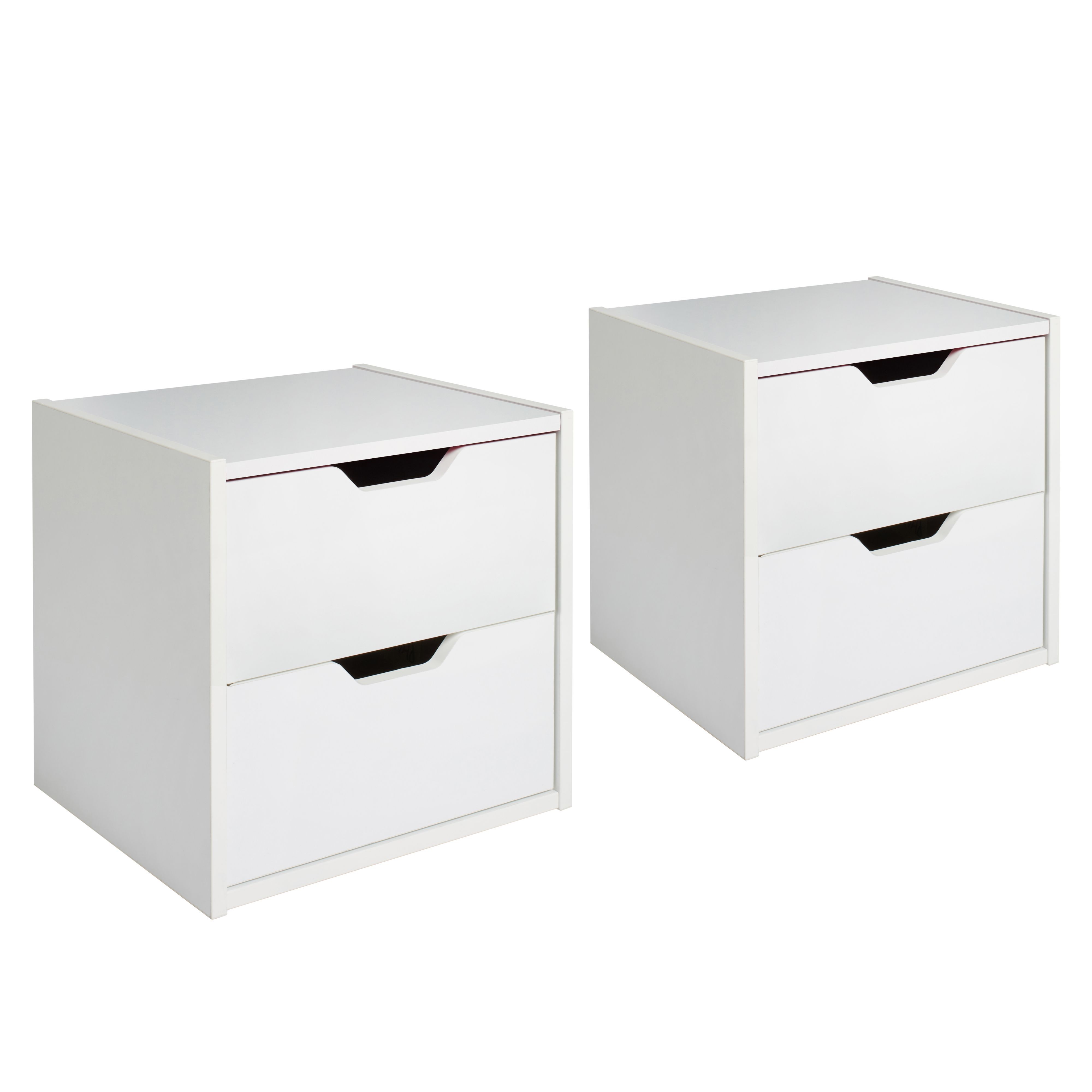 Hartnett White 2 Drawer Bedside chest, Set of 2 (H)435mm (W)450mm (D)388mm