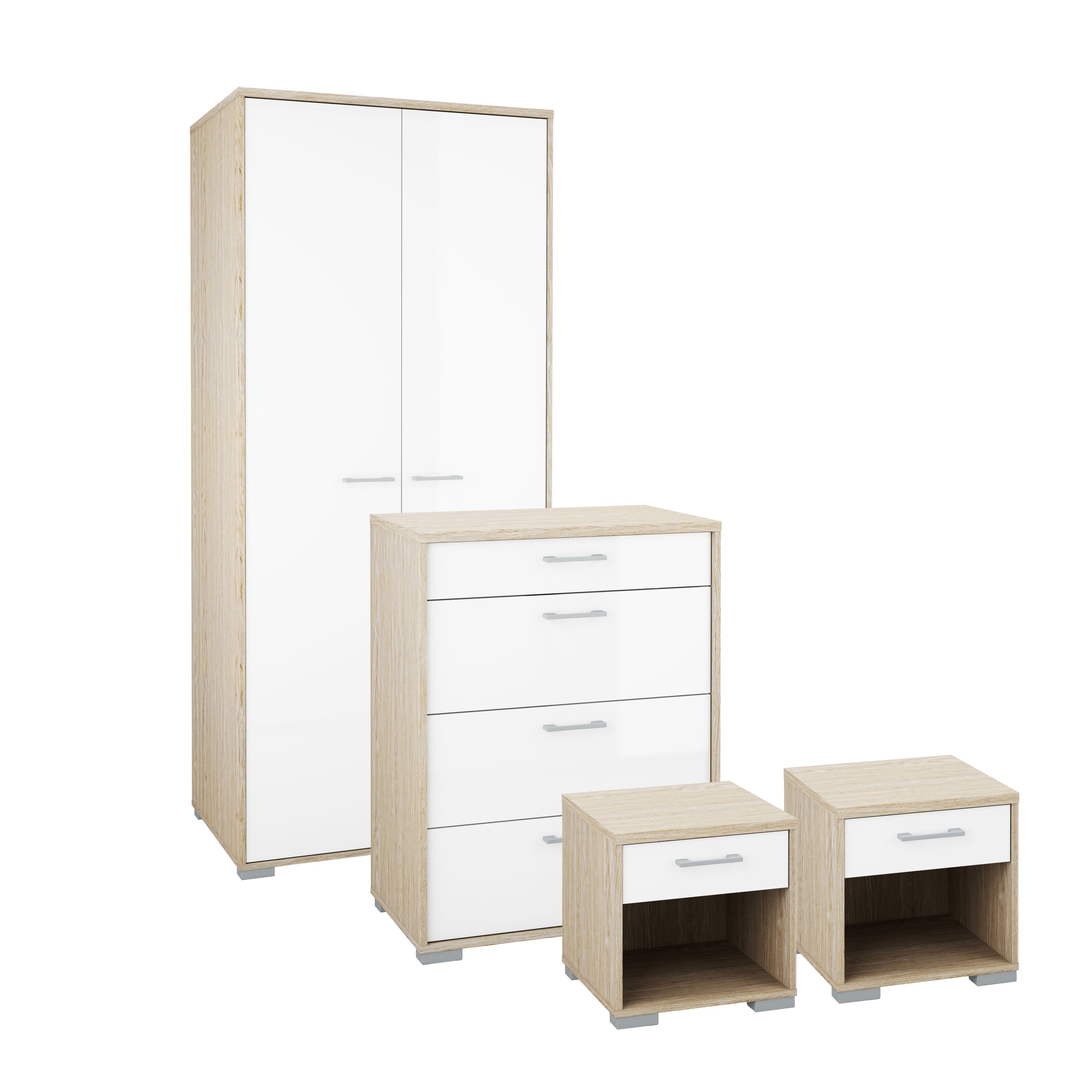 Evie Gloss white oak effect 4 piece Bedroom furniture set
