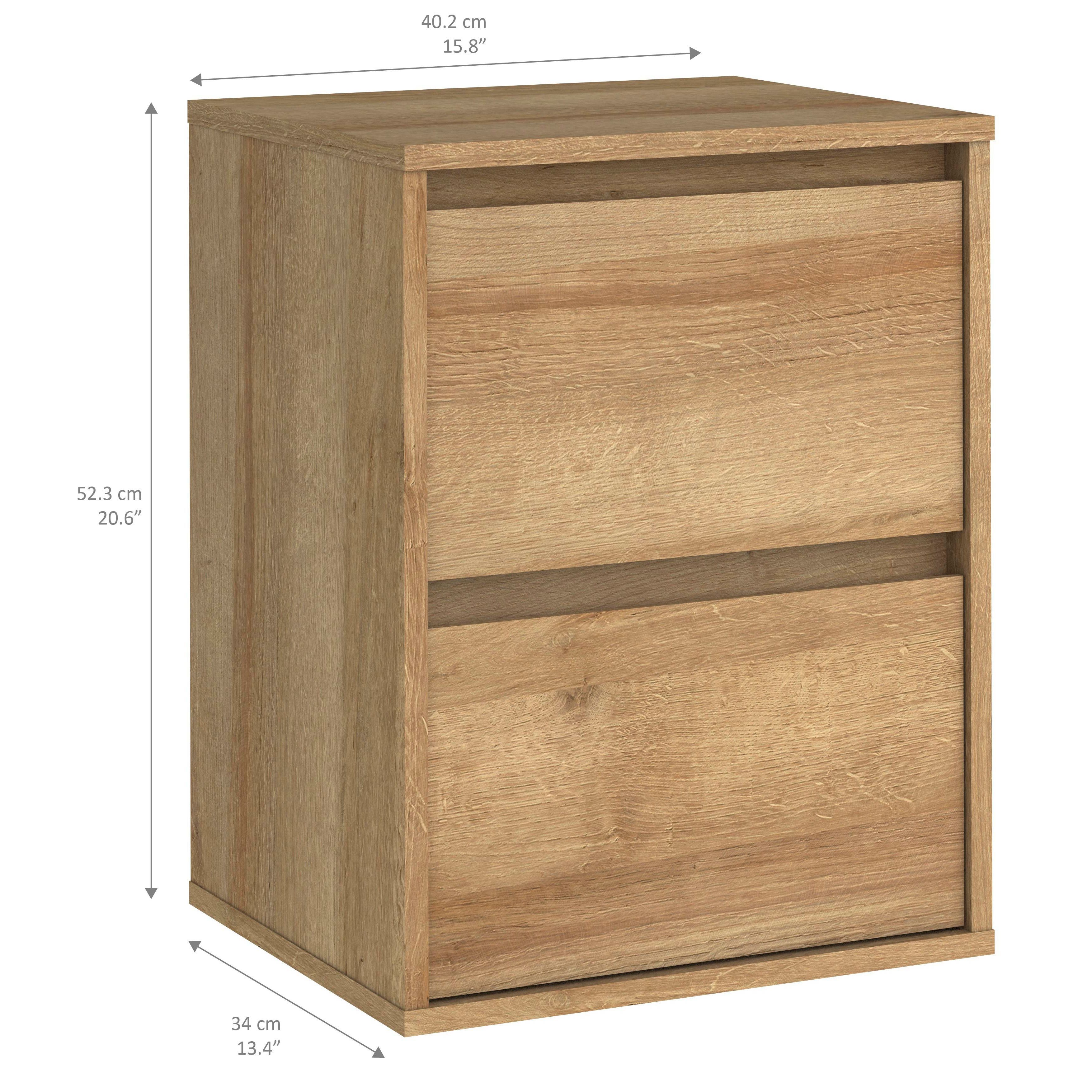 Pattinson Oak effect 2 Drawer Bedside chest (H)52.3cm (W)40.2cm (D)34cm, Set of 2
