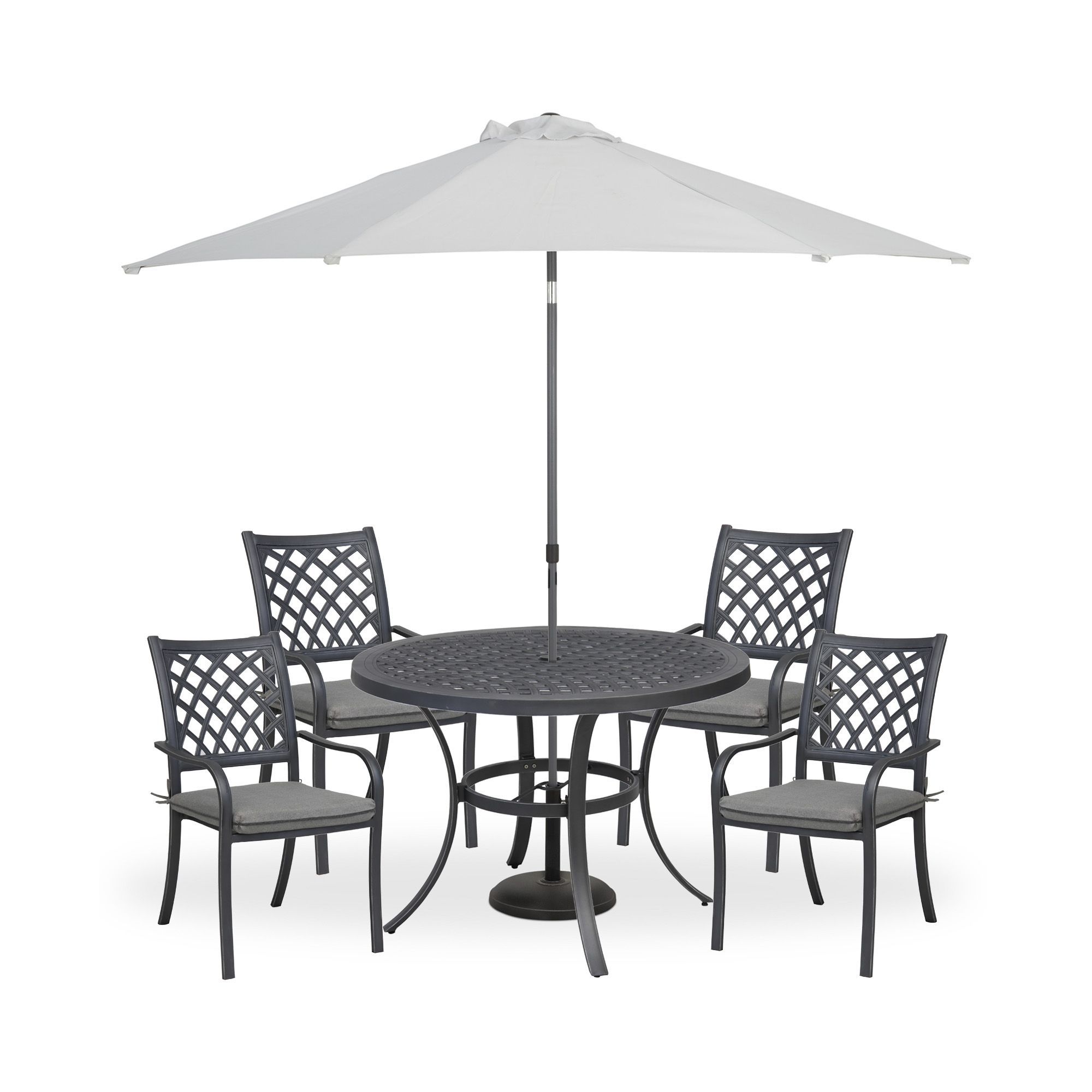 Carambole Metal 4 seater Dining set with Parasol