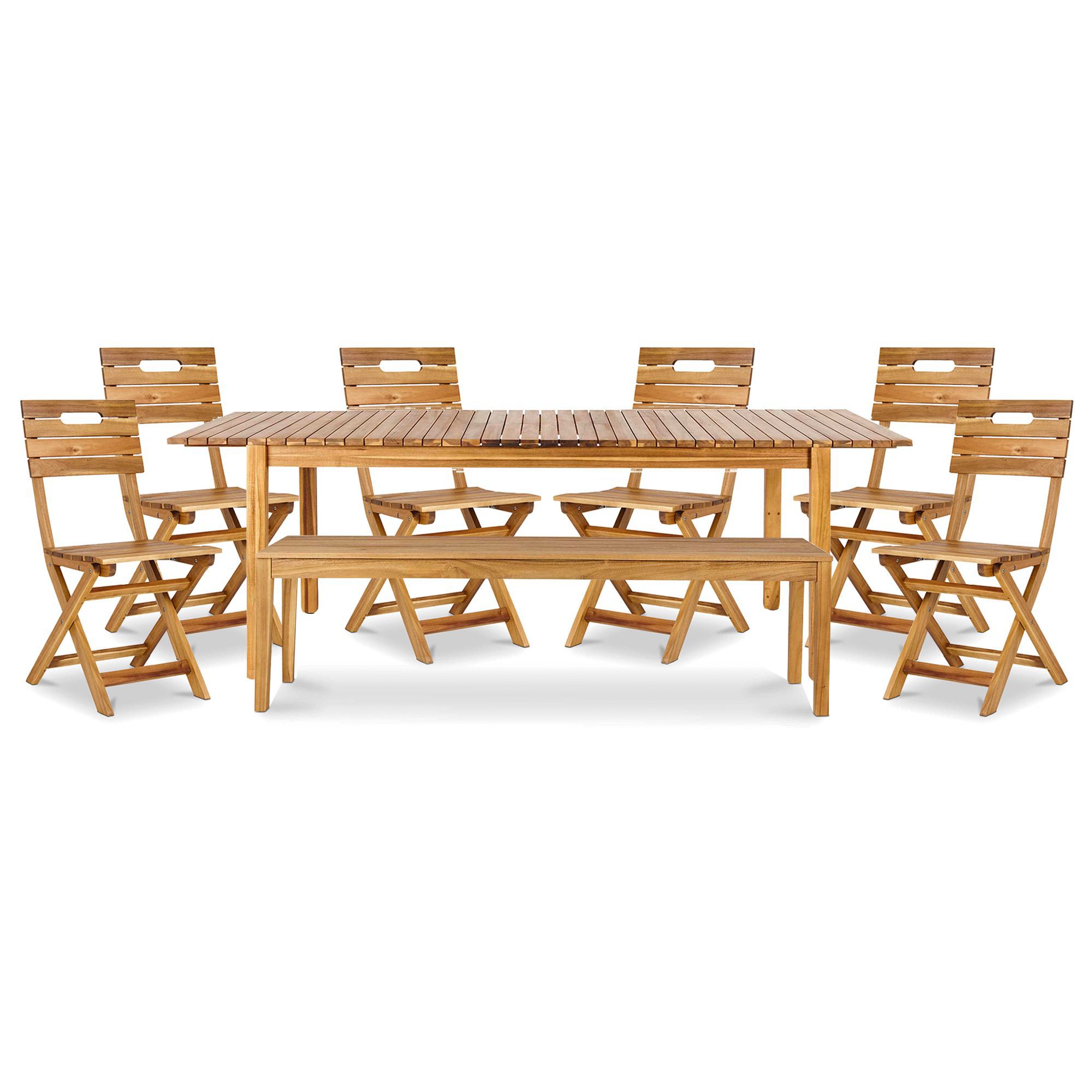 Denia Wooden 8 seater Dining set with Bench & standard chairs