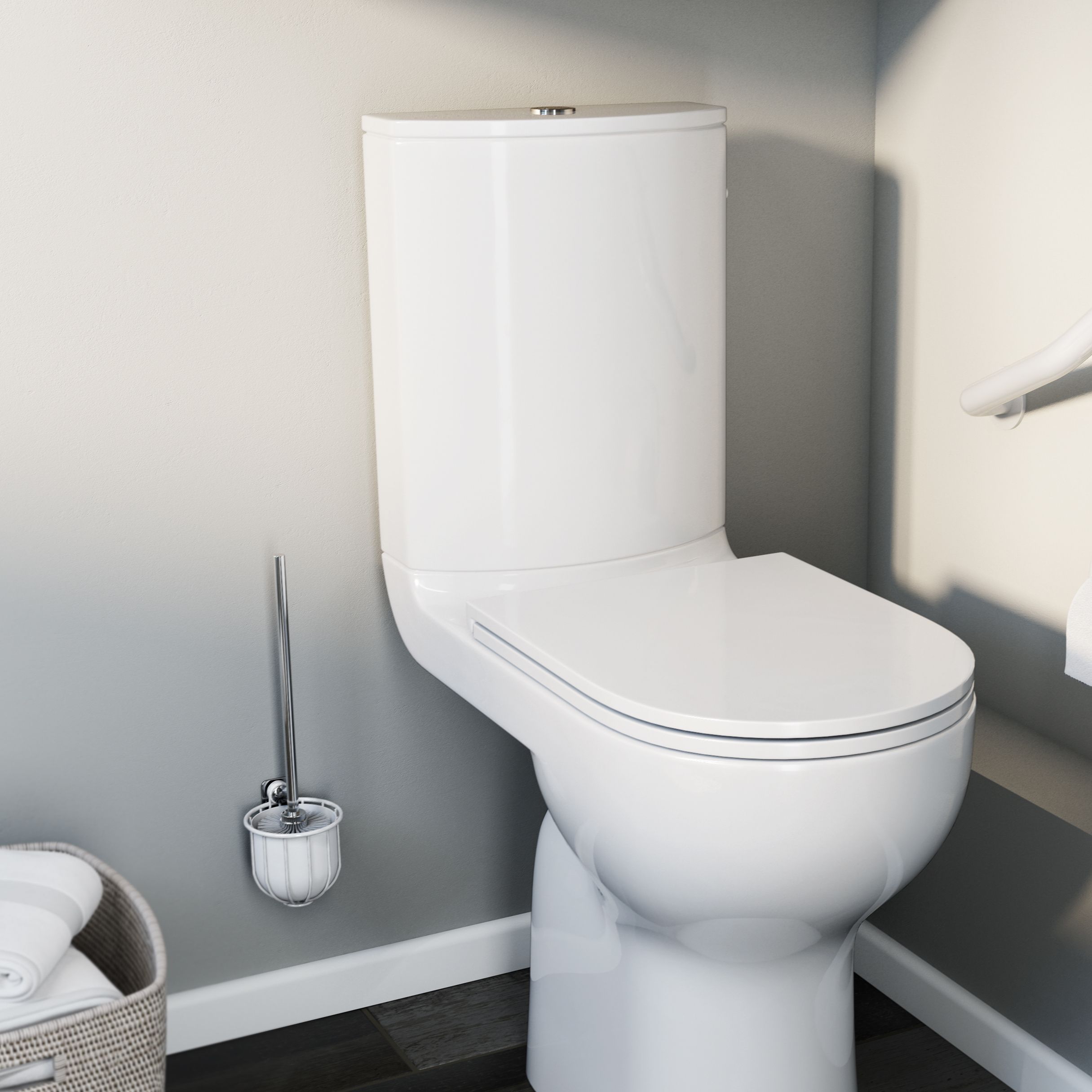 GoodHome Koros White Polyethylene (PE), polypropylene (PP), rubber & stainless steel Toilet brush & holder