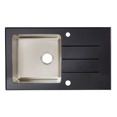 Cooke & Lewis Black Glass & stainless steel Sink 510mm x 860mm
