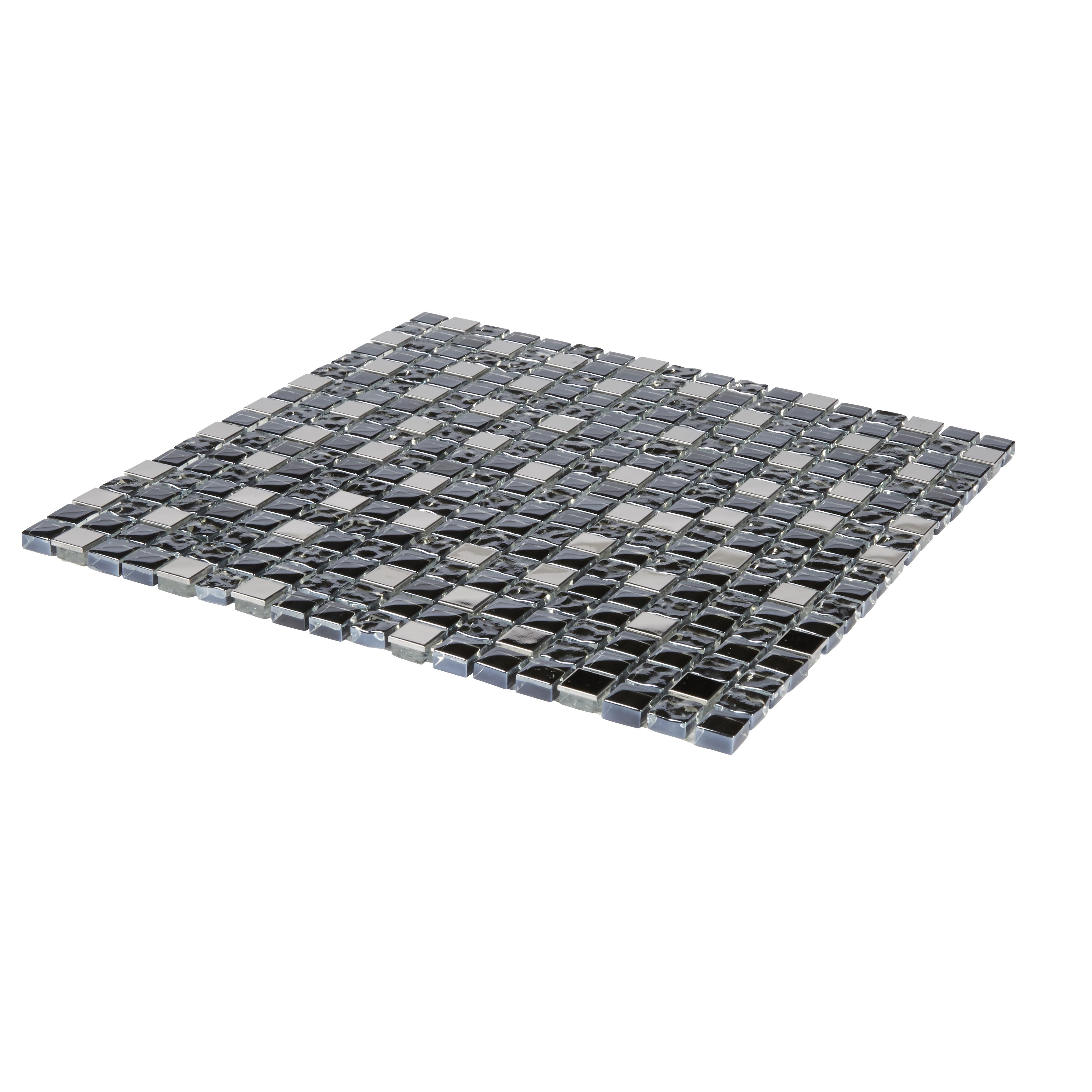 Milaino Black & grey Mosaic tile (L)300mmGlass & stainless steel