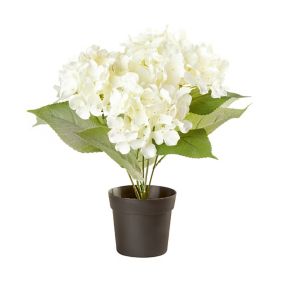 36cm White Hydrangea Artificial plant in Black Pot