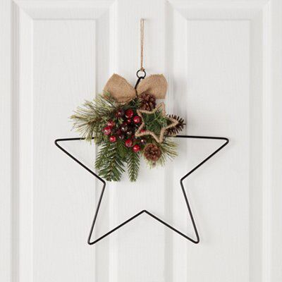 38cm Multicolour Berry & pine cone star Wreath