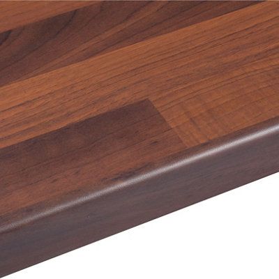 38mm Butcher's block Walnut effect Laminate Round edge Kitchen Worktop, (L)3000mm