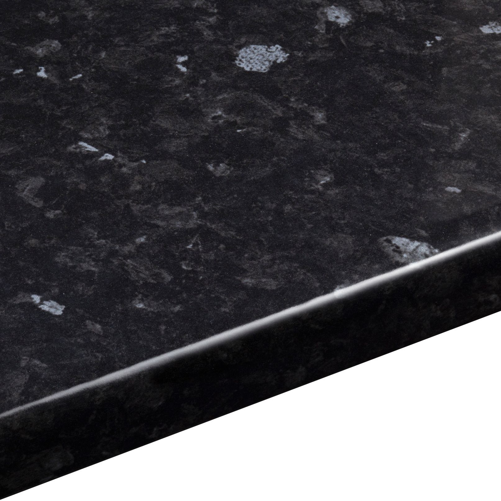 38mm Ebony Granite Gloss Black Stone Effect Laminate Round Edge Kitchen ...