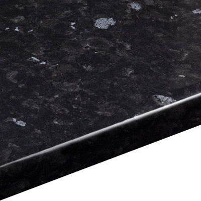 38mm Ebony granite Gloss Black Stone effect Laminate Round edge Kitchen Worktop, (L)3000mm