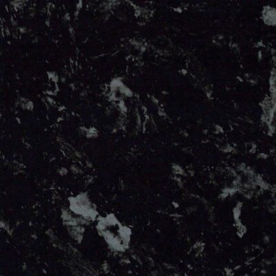 38mm Ebony granite Gloss Black Stone effect Laminate Round edge Kitchen Worktop, (L)3000mm