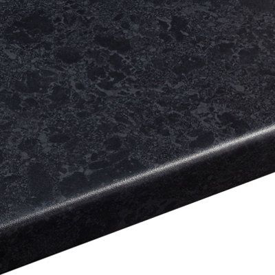 38mm Midnight Satin Black Granite effect Laminate Round edge Kitchen Worktop, (L)3000mm