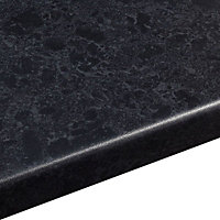 38mm Midnight Satin Black Granite effect Laminate Round edge Kitchen Worktop, (L)3600mm