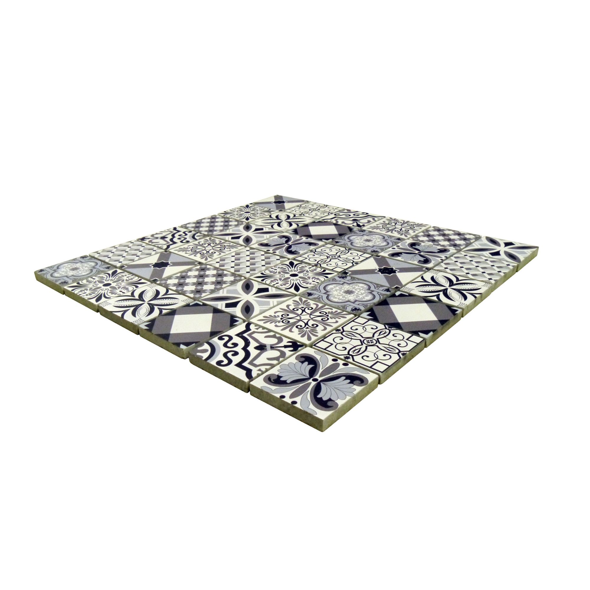 3D spiro Black & white Matt Patterned Marble Mosaic tile, (L)300mm (W)300mm