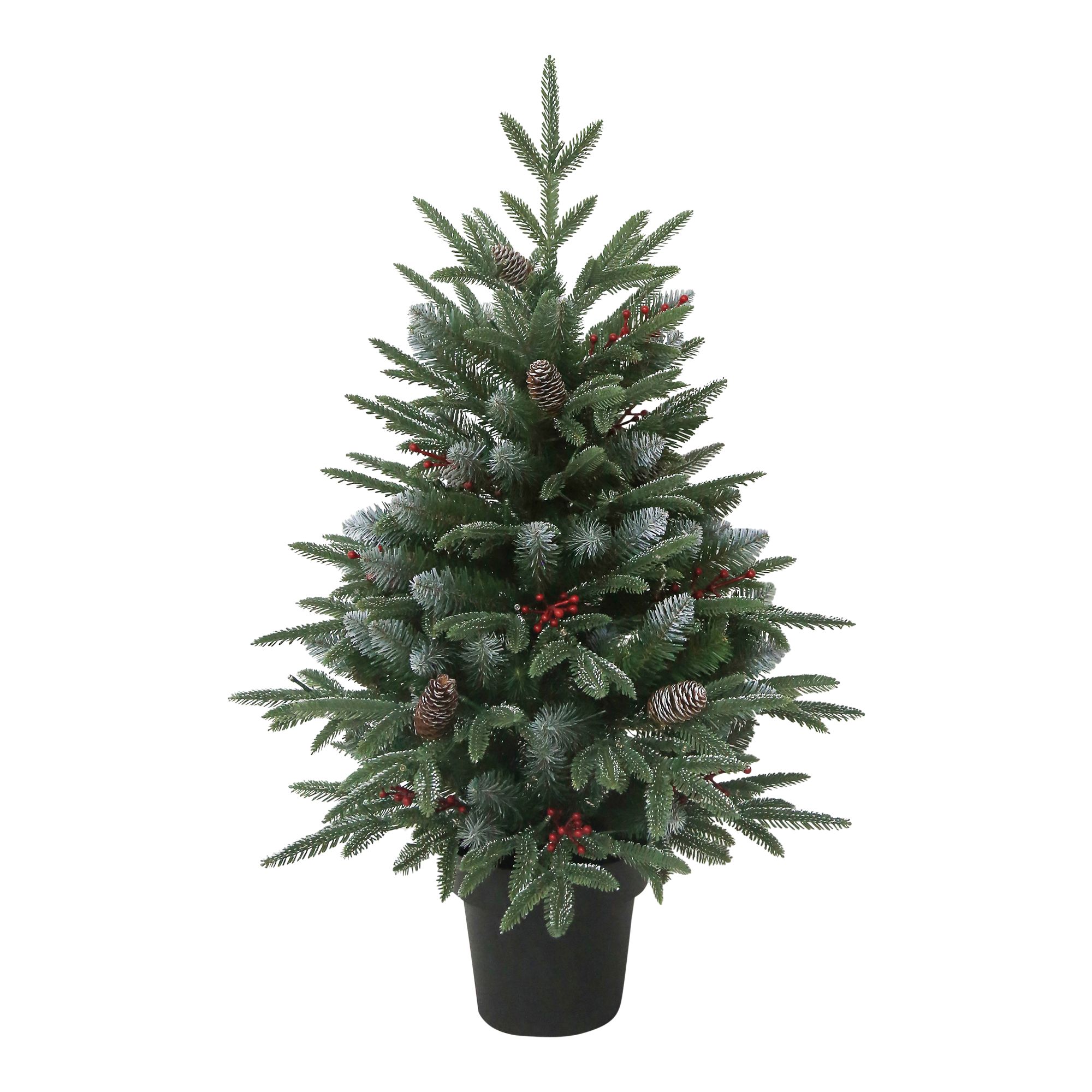 3ft Slim Blitzen Warm white LED Potted Pre-lit Frosted effect Artificial Christmas tree - Green