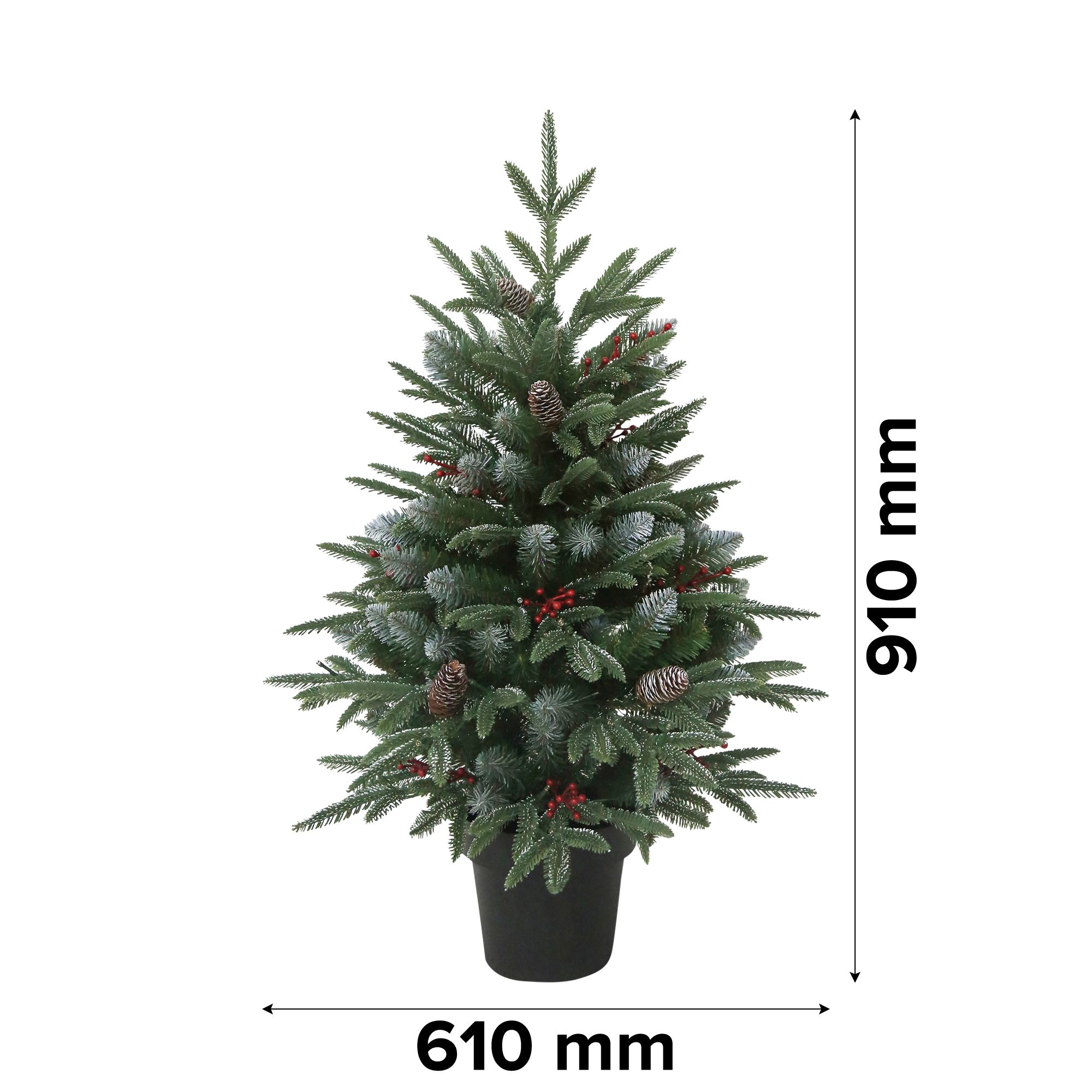 3ft Slim Blitzen Warm white LED Potted Pre-lit Frosted effect Artificial Christmas tree - Green