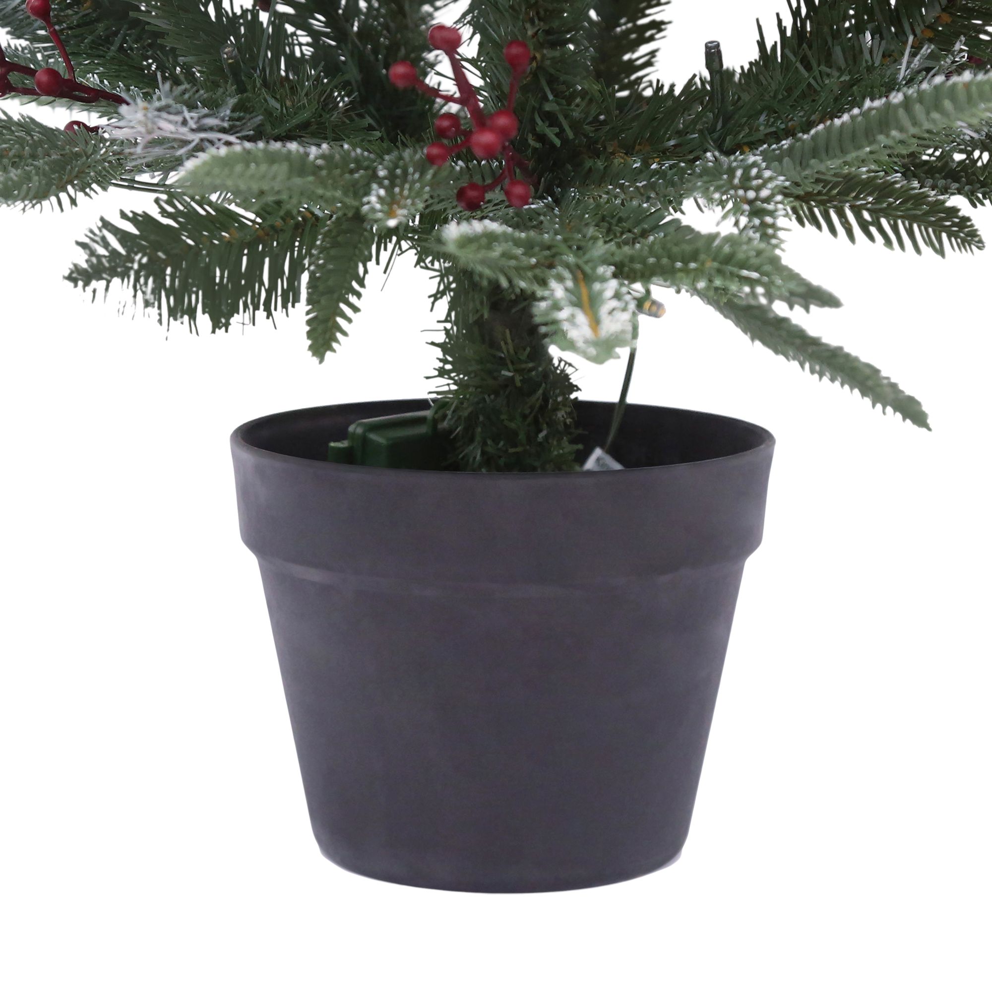 3ft Slim Blitzen Warm white LED Potted Pre-lit Frosted effect Artificial Christmas tree - Green