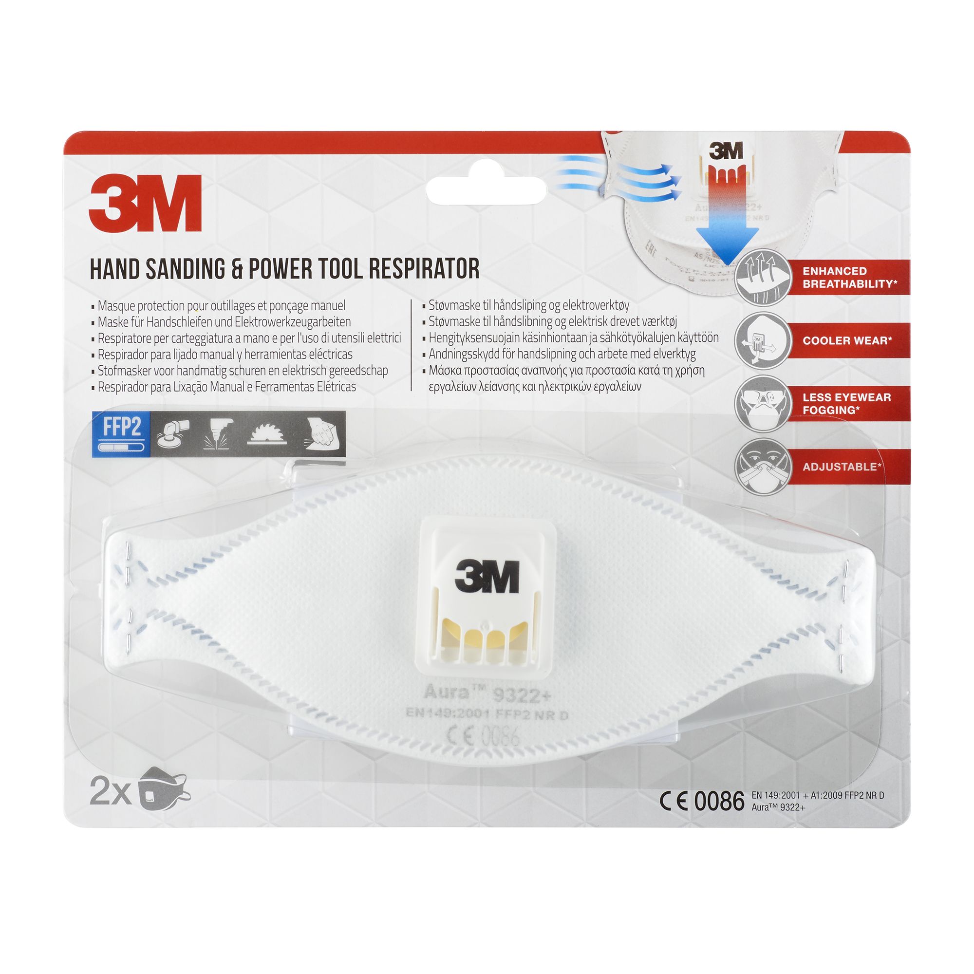 3M Aura P2 Valved Disposable dust mask 9322+, Pack of 2
